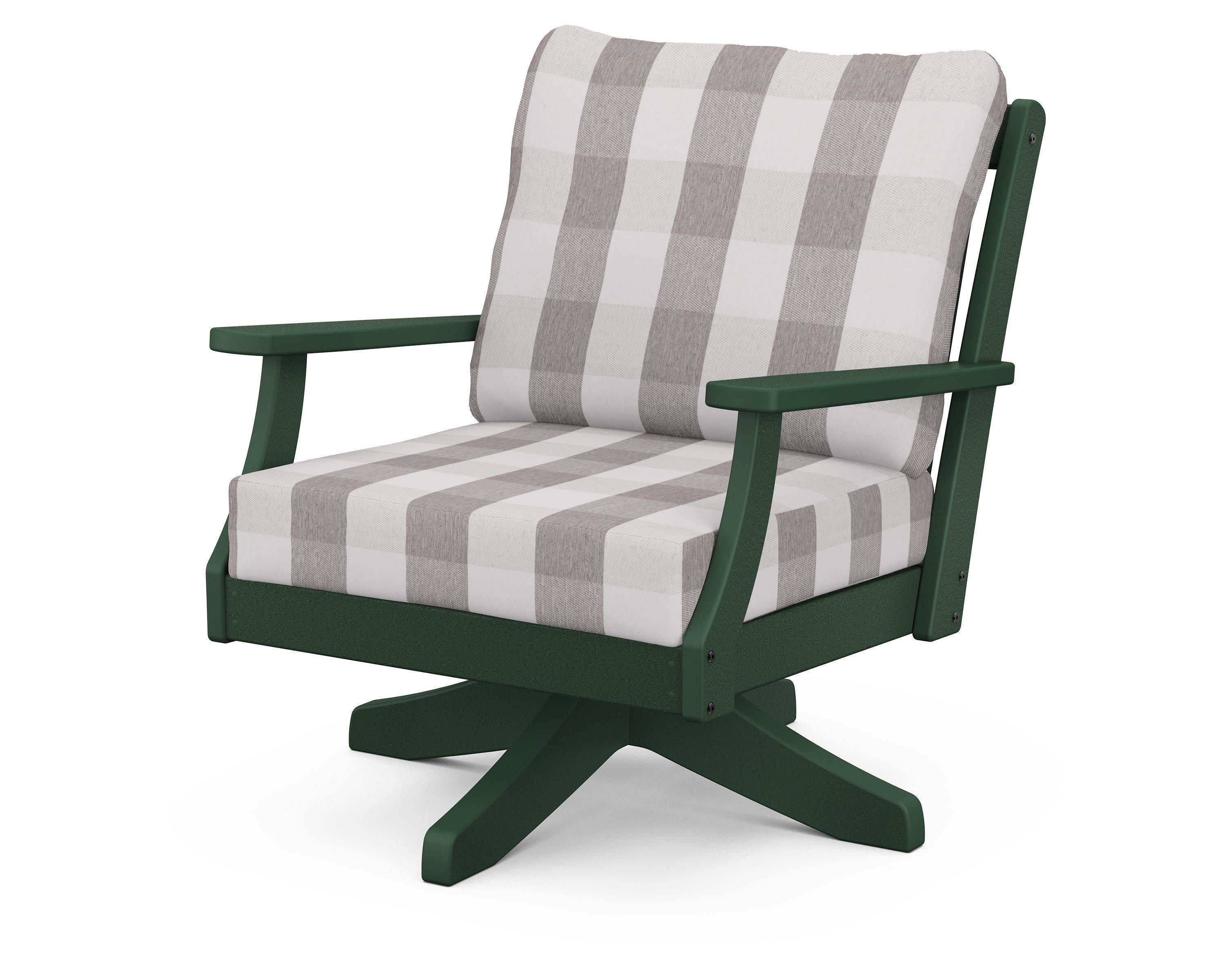 Braxton Deep Seating Swivel Chair in Green / Buffalo Plaid Grey Mist