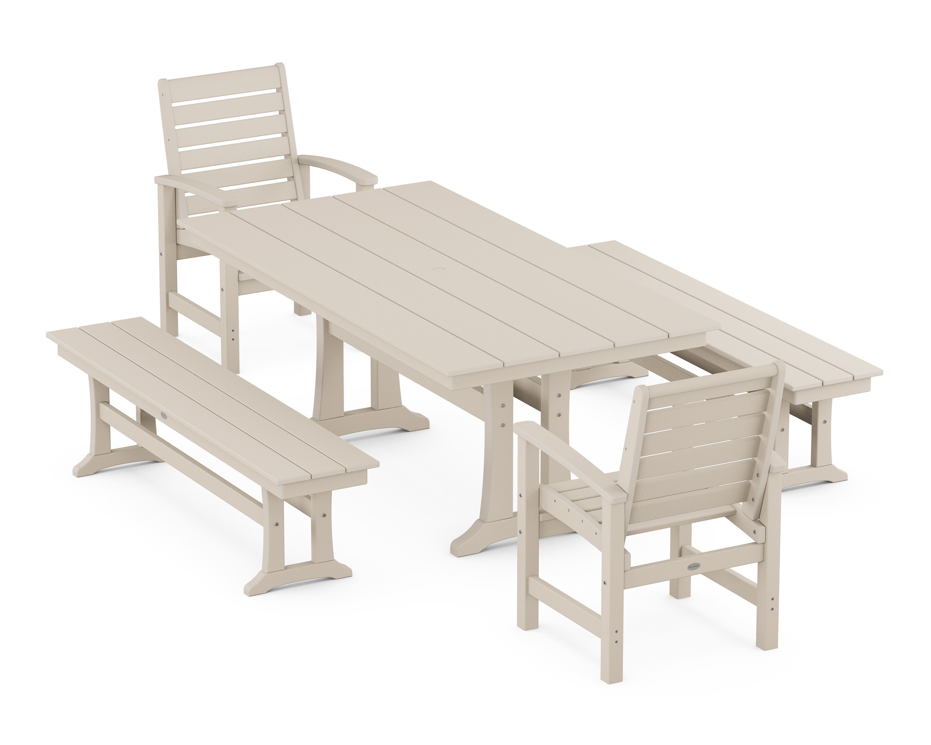 Signature 5-Piece Farmhouse Dining Set With Trestle Legs in Sand