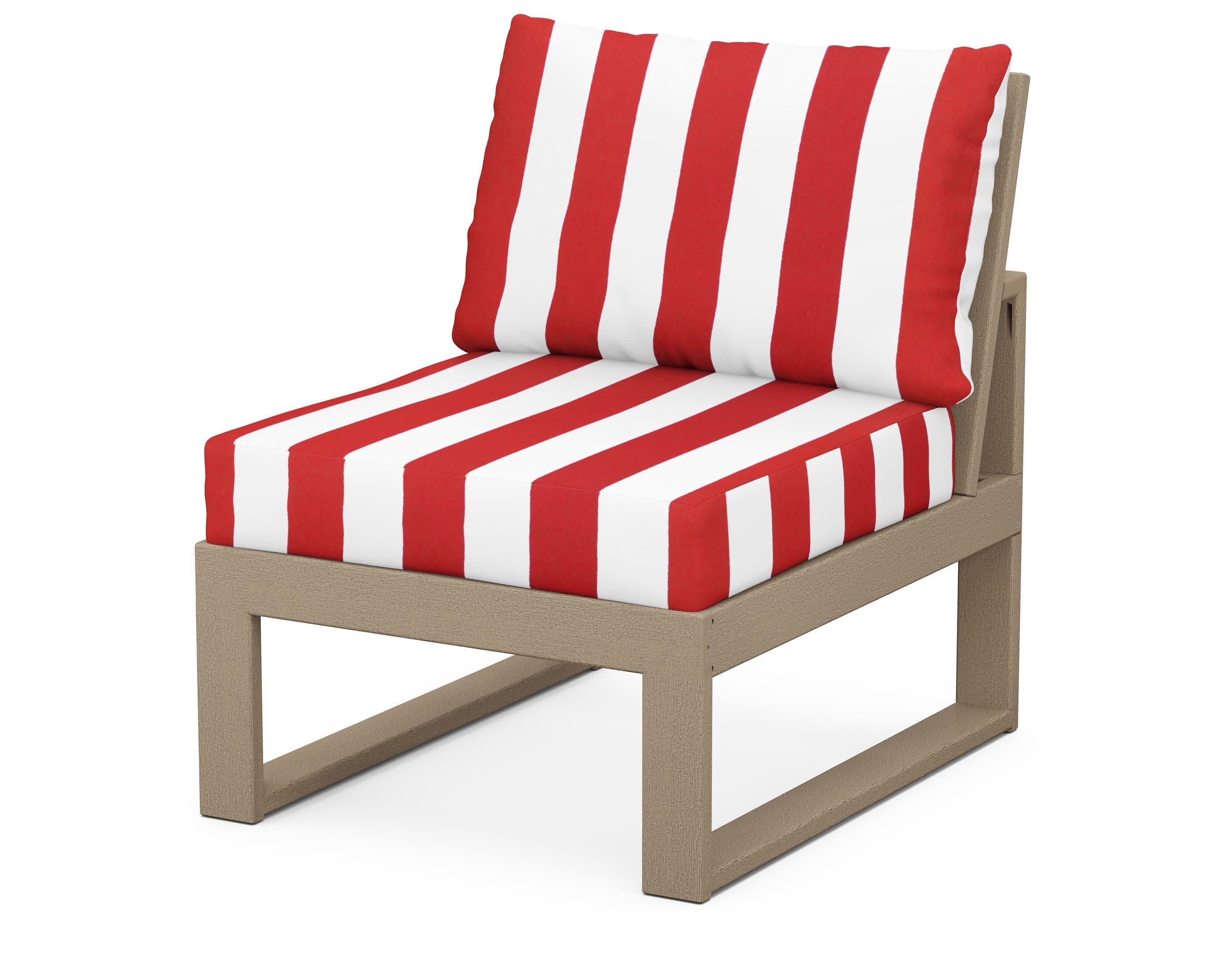 Modular Armless Chair in Vintage Sahara / Cabana Stripe Crimson