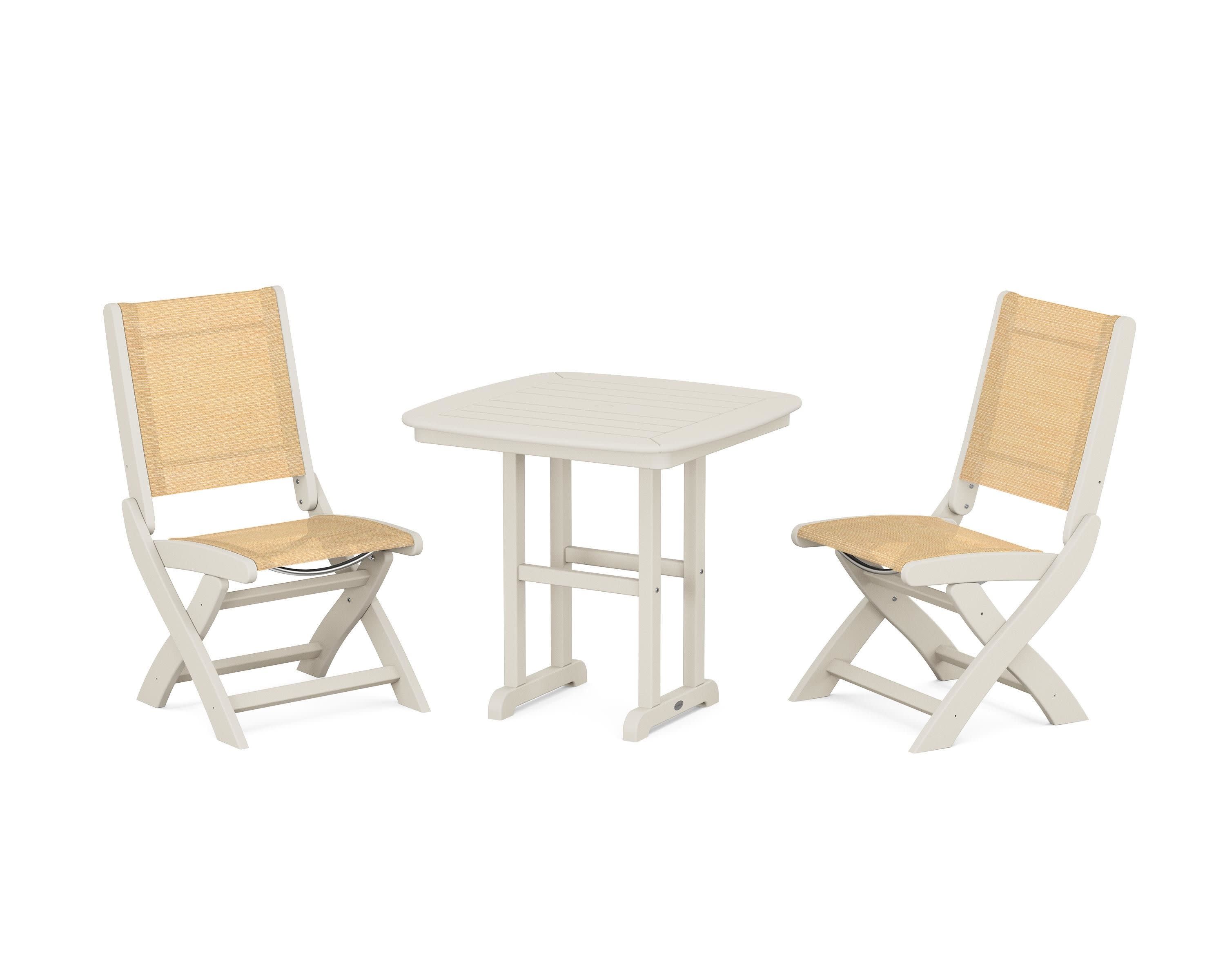 Coastal Folding Side Chair 3-Piece Dining Set in Sand / Dupioni Apricot Sling