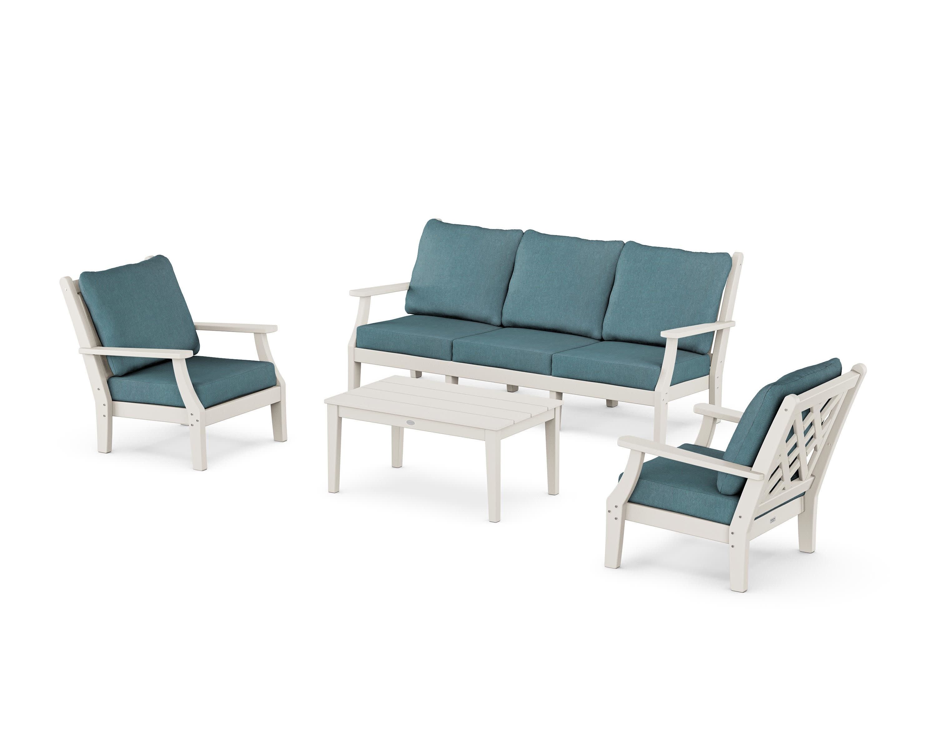 Wovendale 4-Piece Deep Seating Set with Sofa in Sand / Ocean Teal