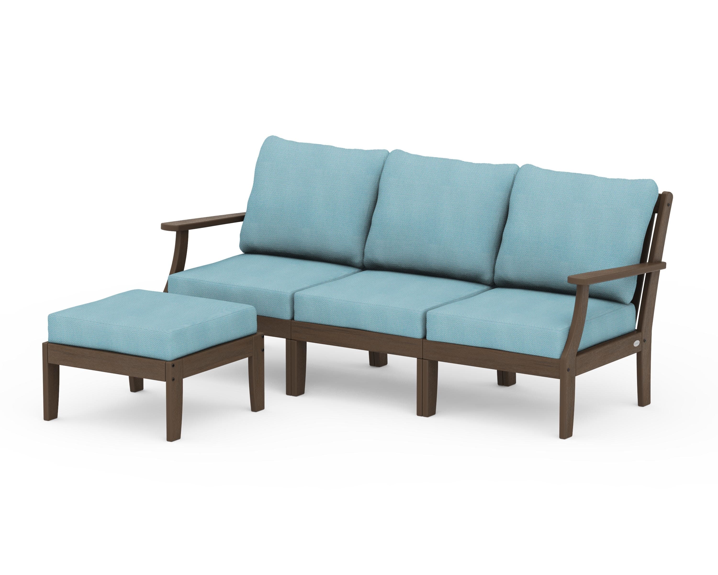 Braxton Modular 4-Piece Deep Seating Set with Ottoman in Kona / Lattice Sky Blue