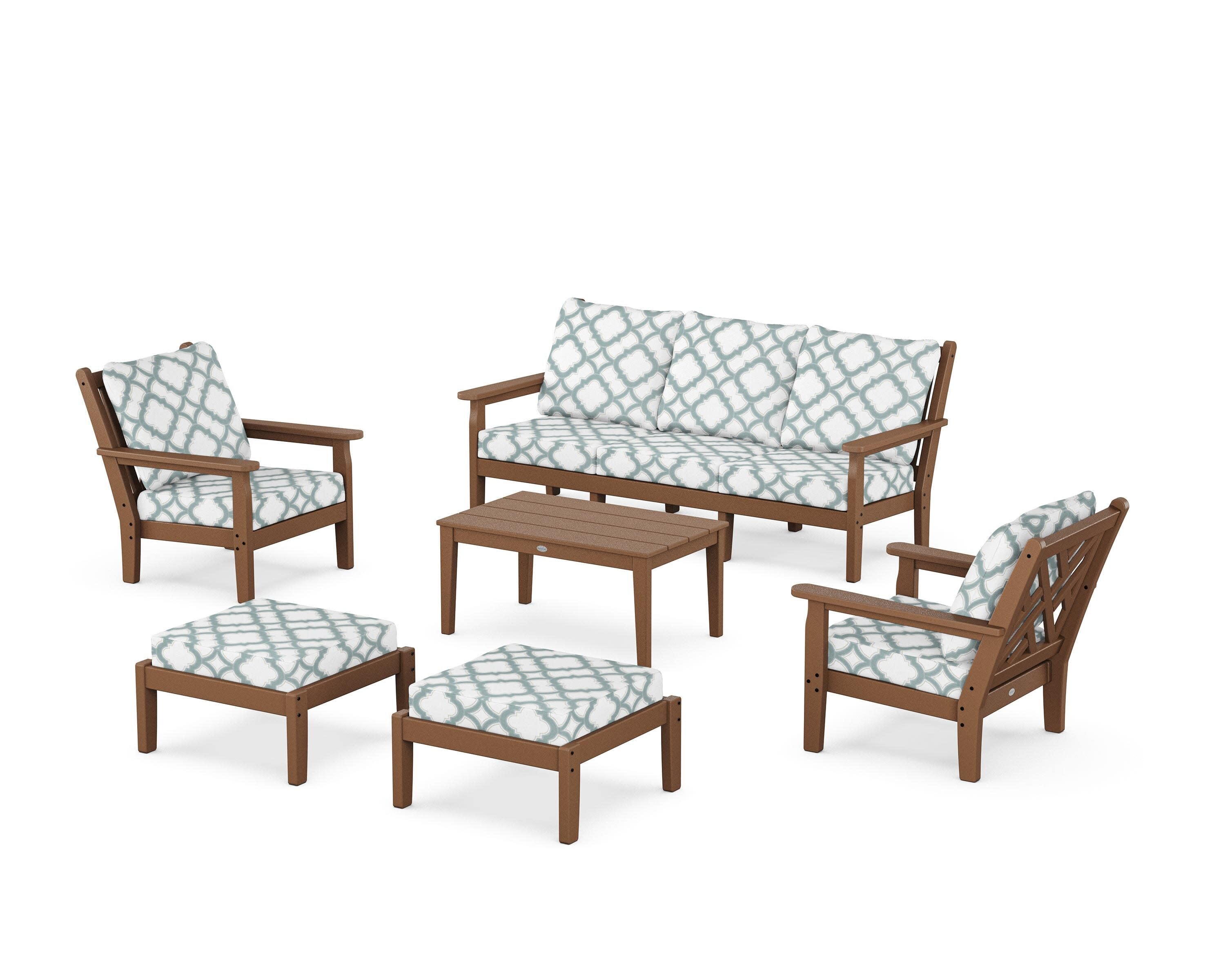 Chippendale 6-Piece Lounge Sofa Set in Teak / Trellis Glacier Spa