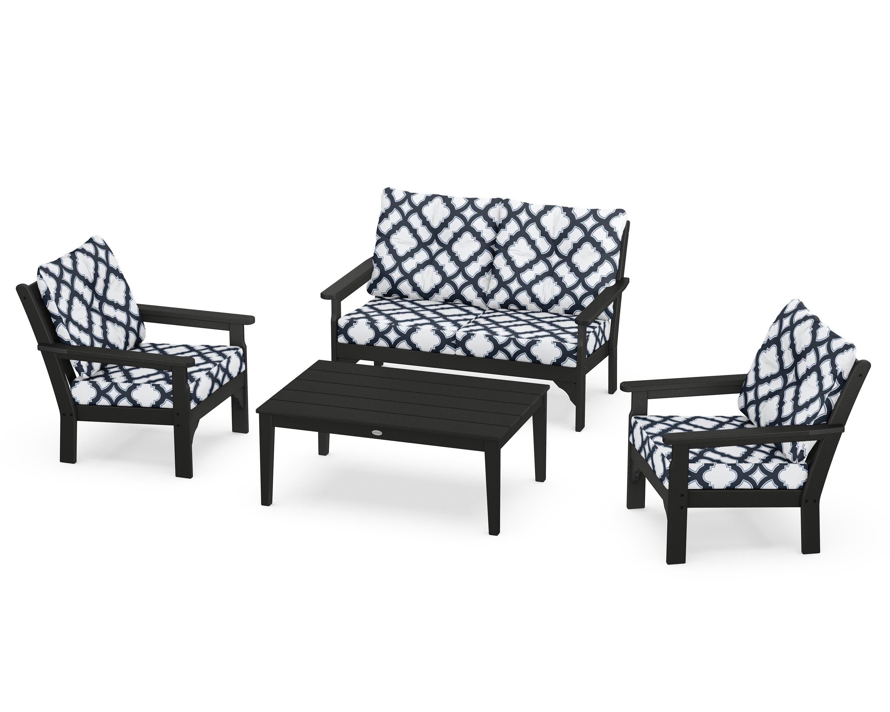 Vineyard 4-Piece Deep Seating Set in Black / Trellis Marine Indigo
