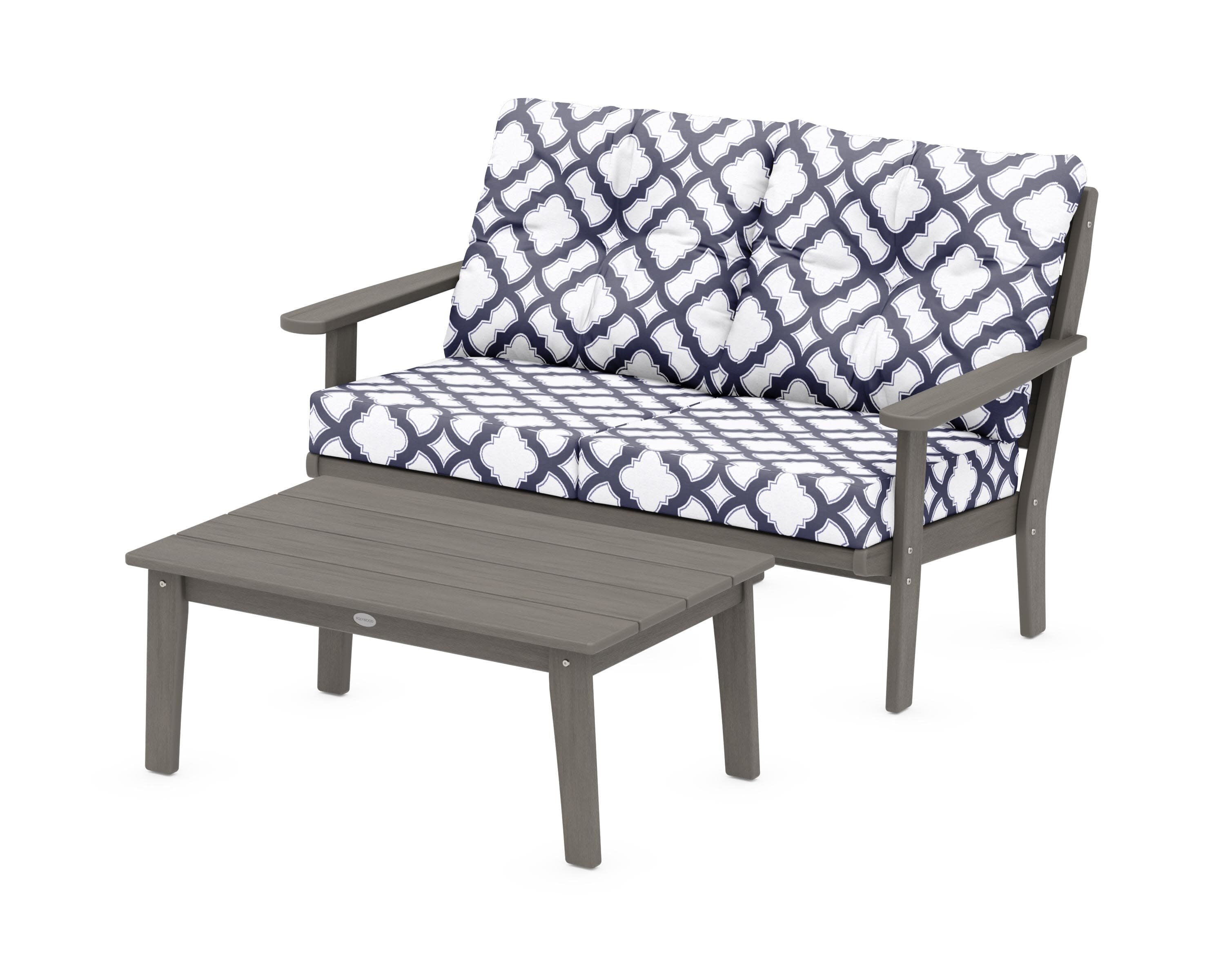 Lakeside 2-Piece Lounge Loveseat Set in Driftwood / Trellis Navy