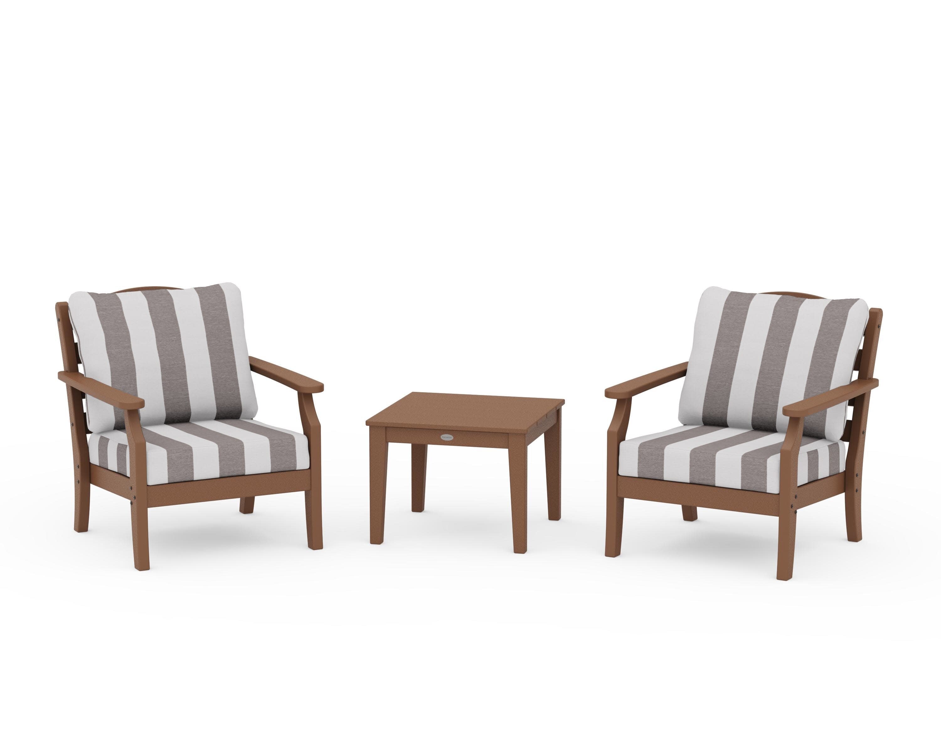 Savannah 3-Piece Deep Seating Set in Teak / Cabana Stripe Grey Mist