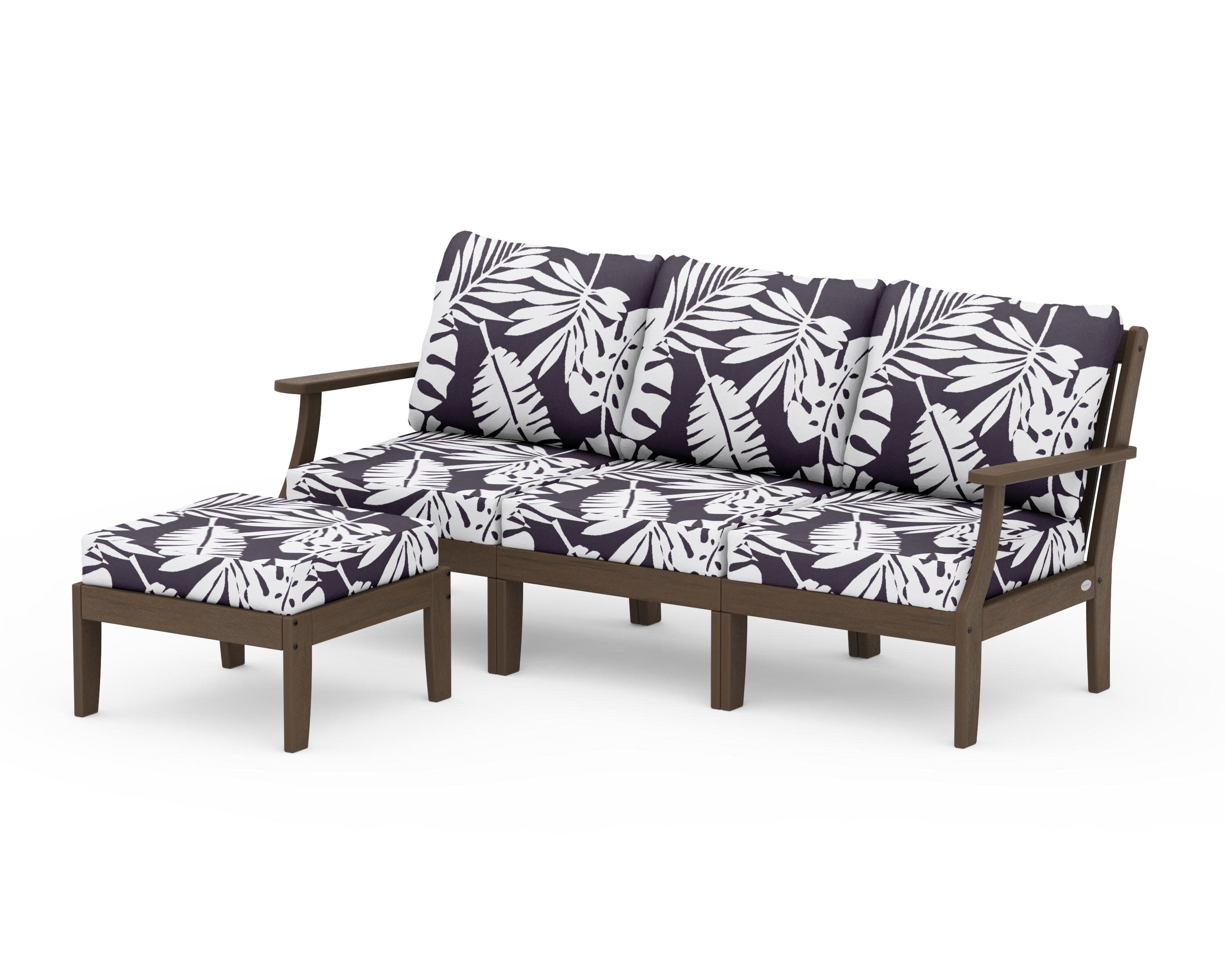 Braxton Modular 4-Piece Deep Seating Set with Ottoman in Kona / Leaf Navy