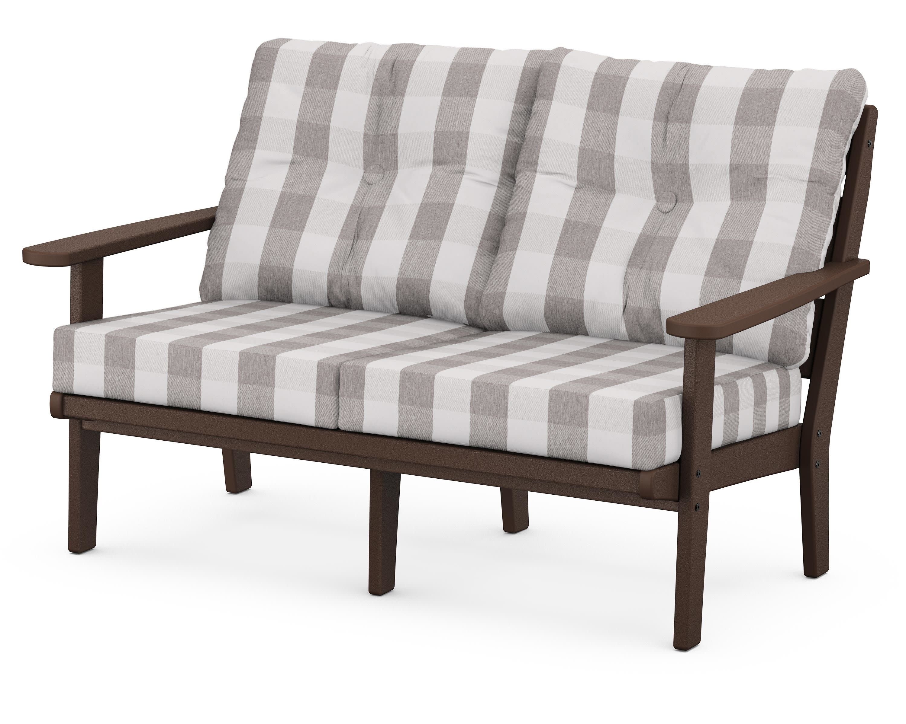 Lakeside Deep Seating Loveseat in Mahogany / Buffalo Plaid Grey Mist