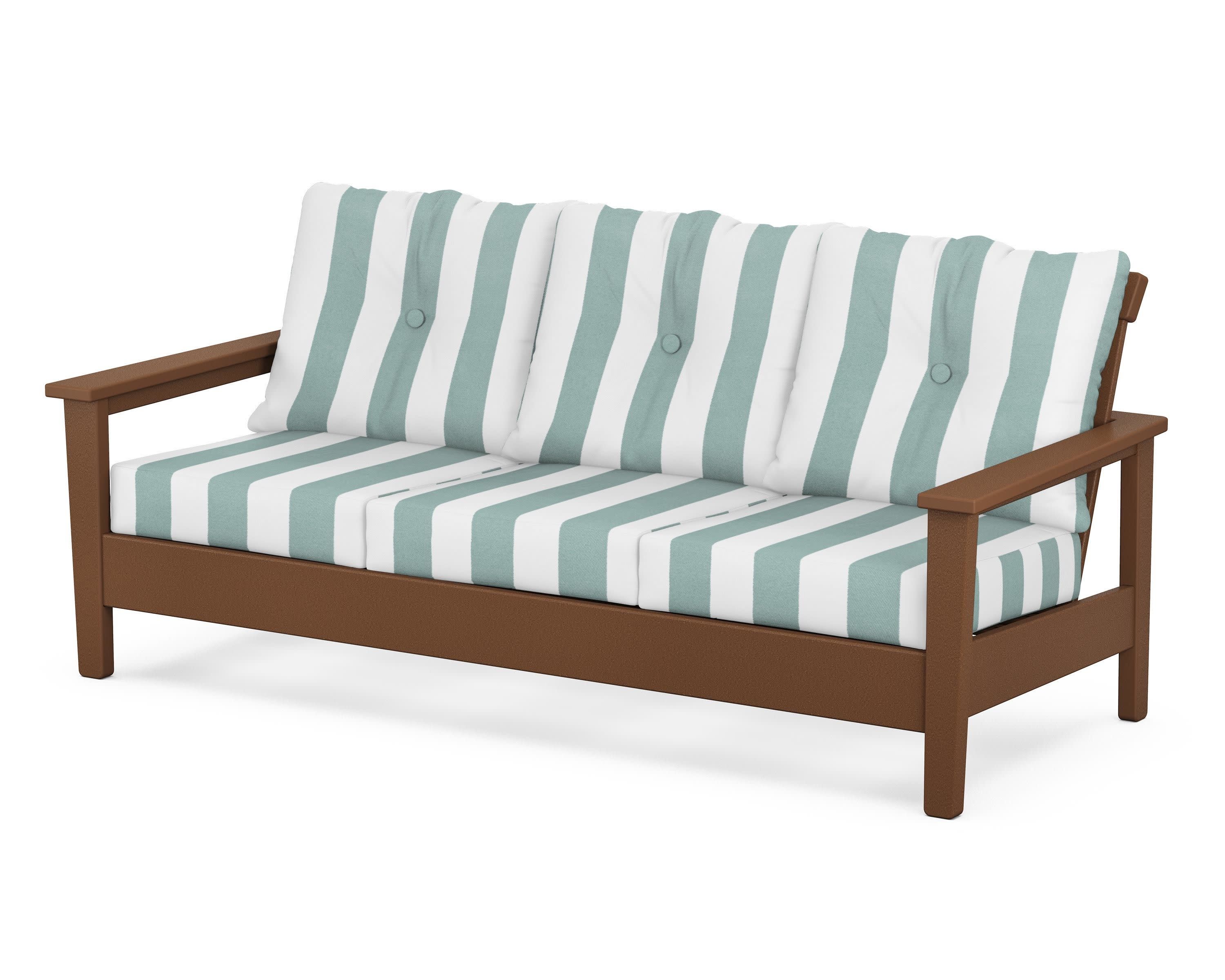 Prescott Deep Seating Sofa in Teak / Cabana Stripe Glacier Spa