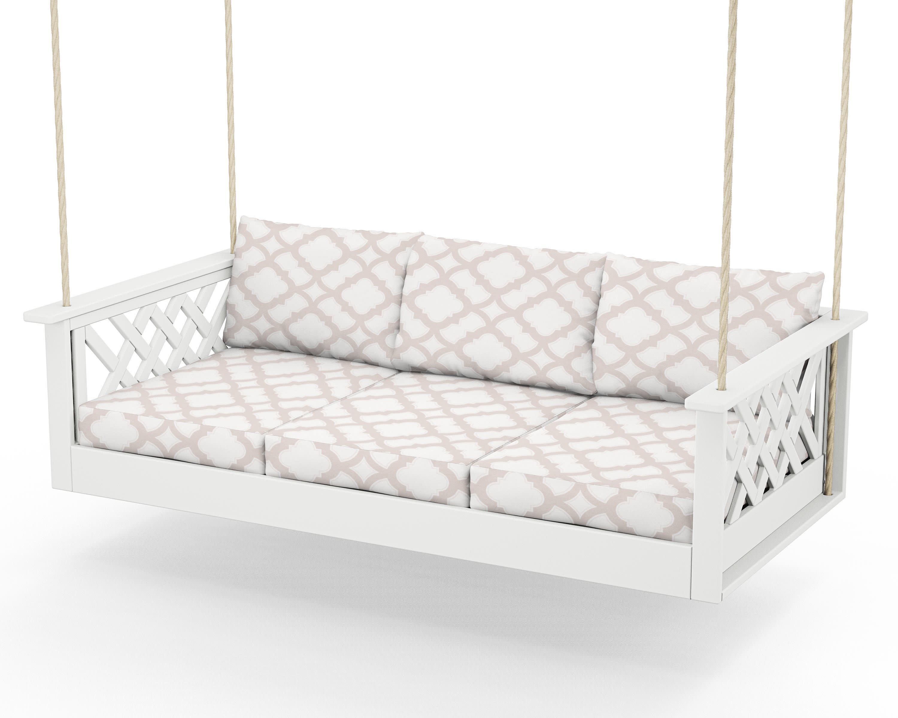 Wovendale Daybed Swing in White / Trellis Dune Burlap