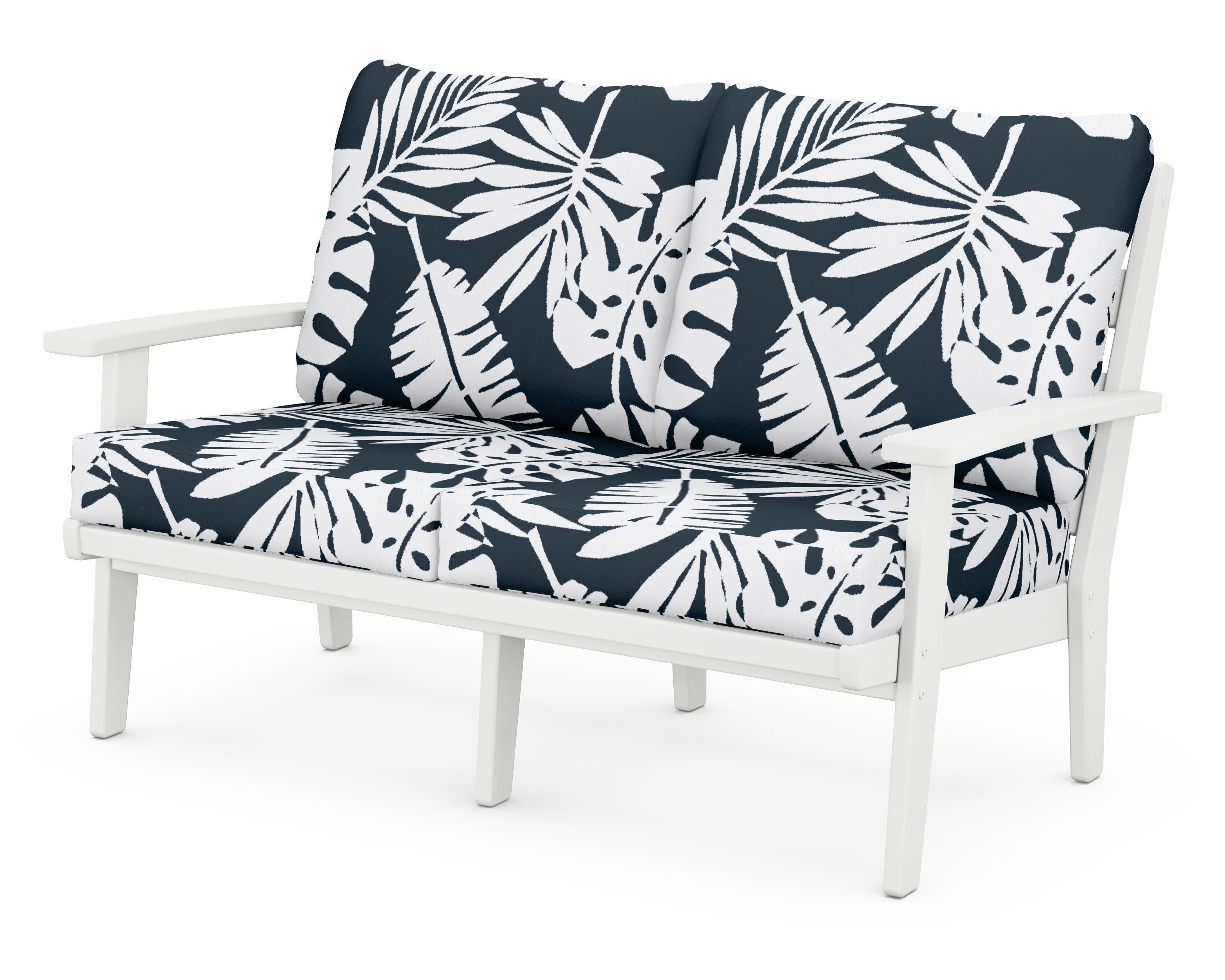 Grant Park Deep Seating Loveseat in White / Leaf Marine Indigo