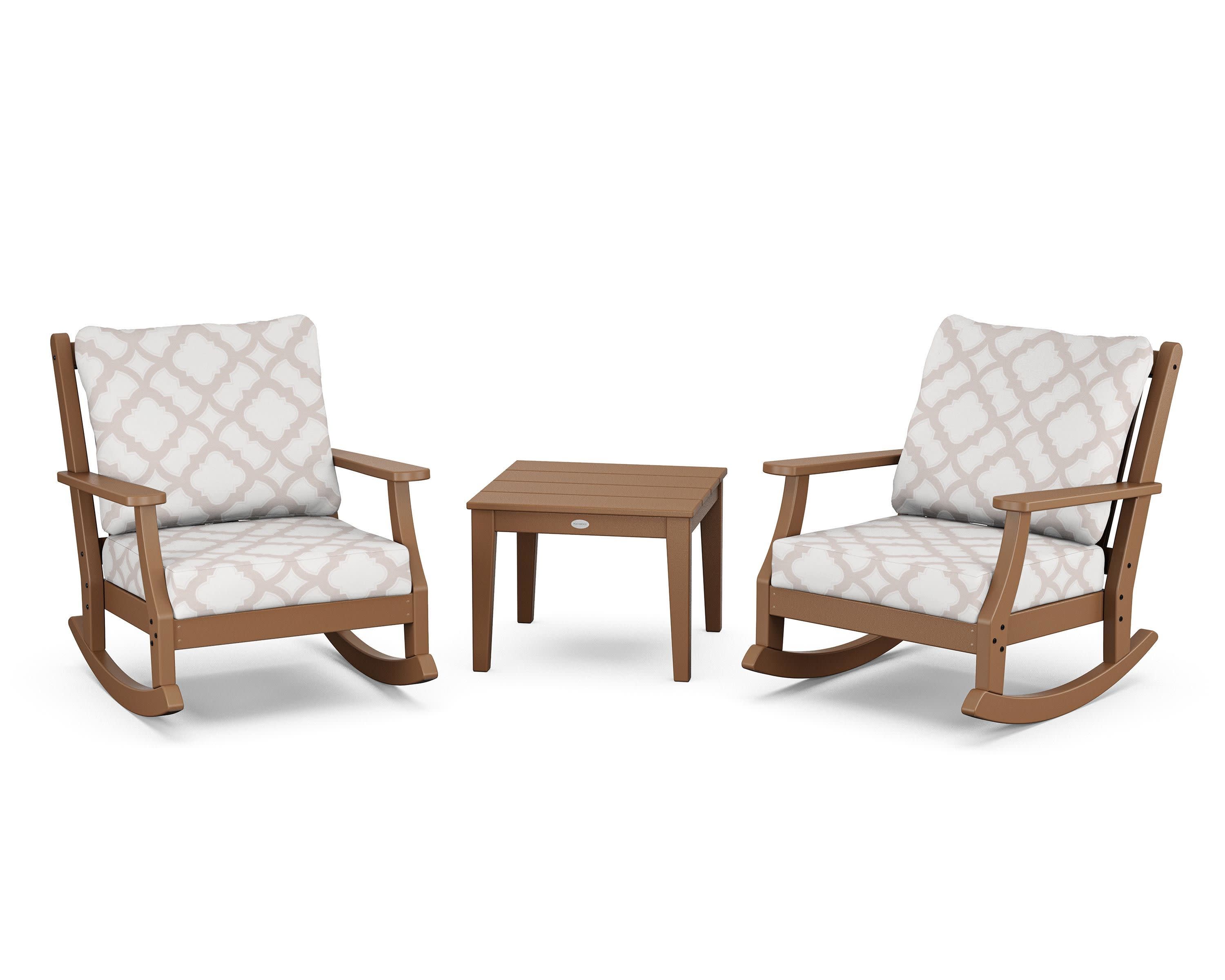 Wovendale 3-Piece Deep Seating Rocker Set in Teak / Trellis Dune Burlap