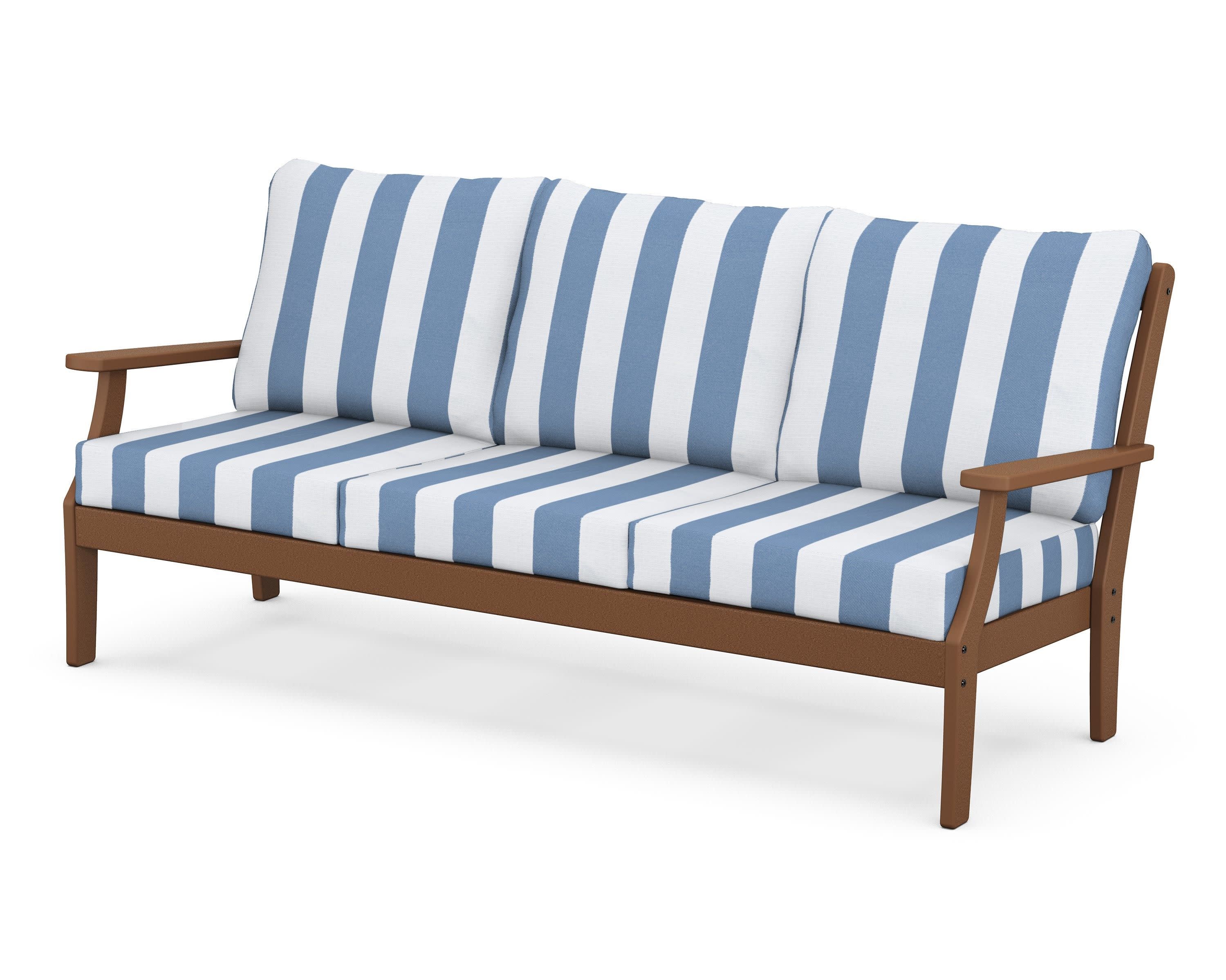 Braxton Deep Seating Sofa in Teak / Cabana Stripe Sky Blue