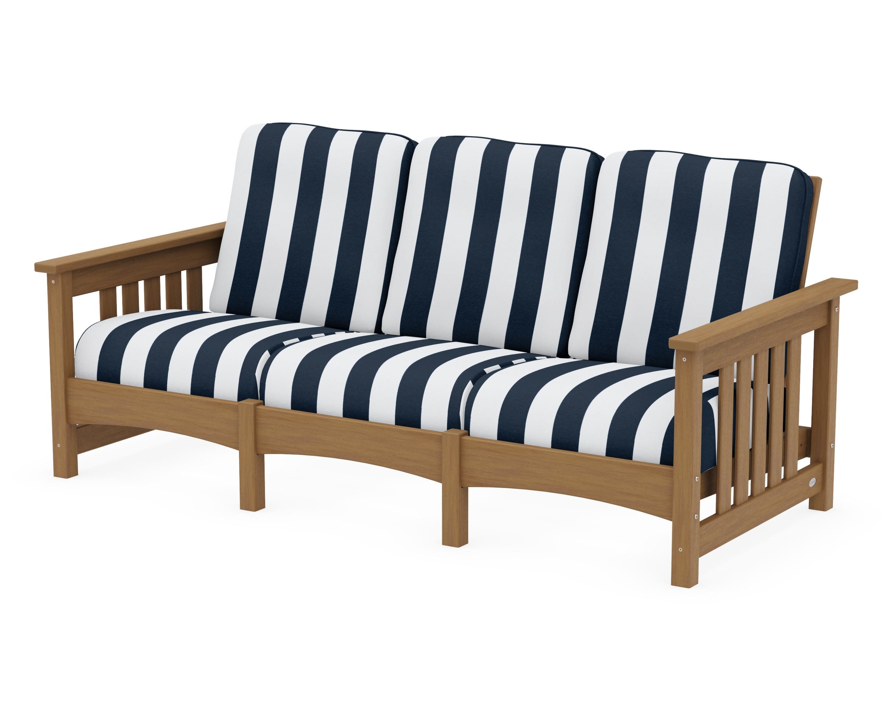 Club Mission Sofa in Natural / Cabana Stripe Marine Indigo