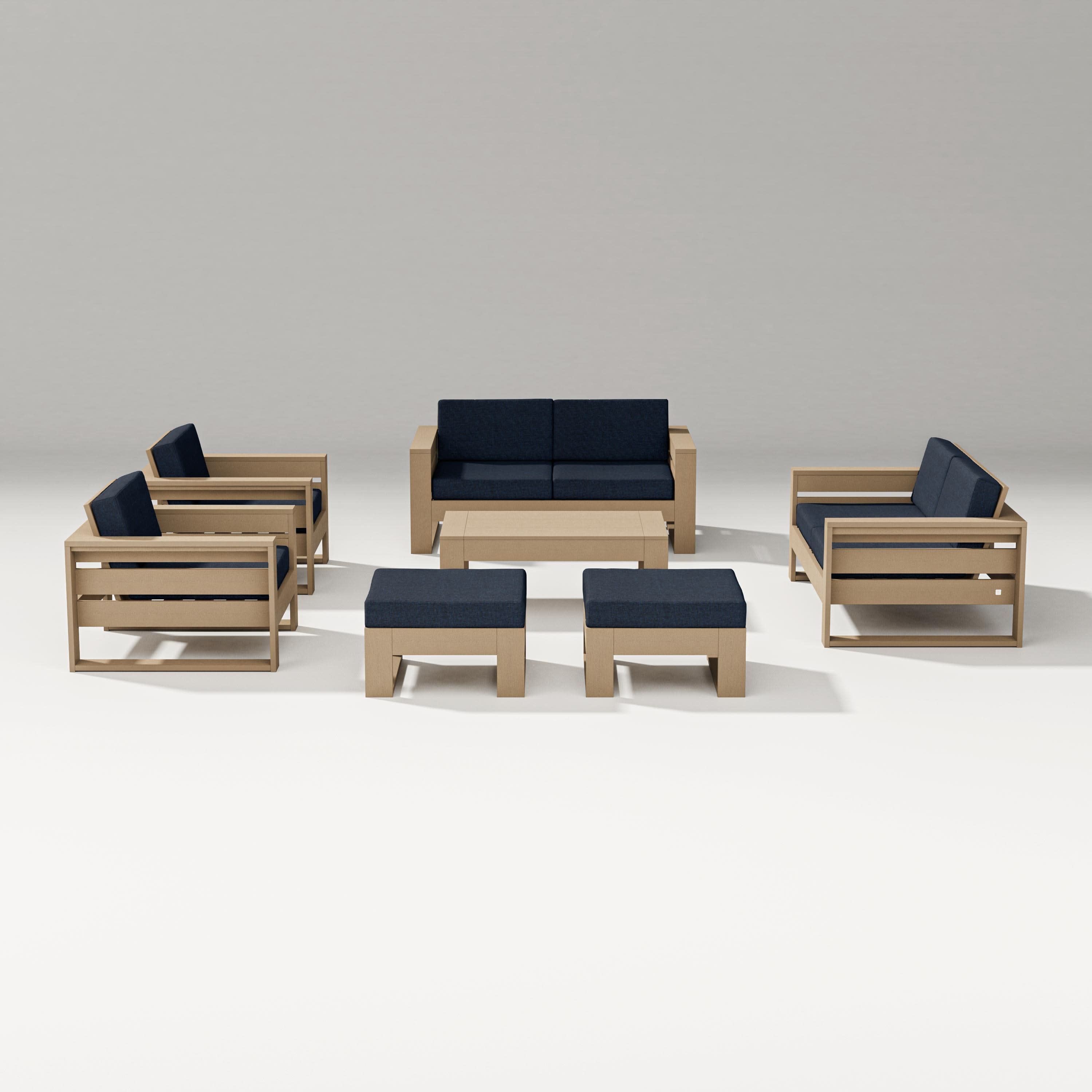 Latitude 7-Piece Lounge Loveseat Set in Vintage Sahara / Marine Indigo