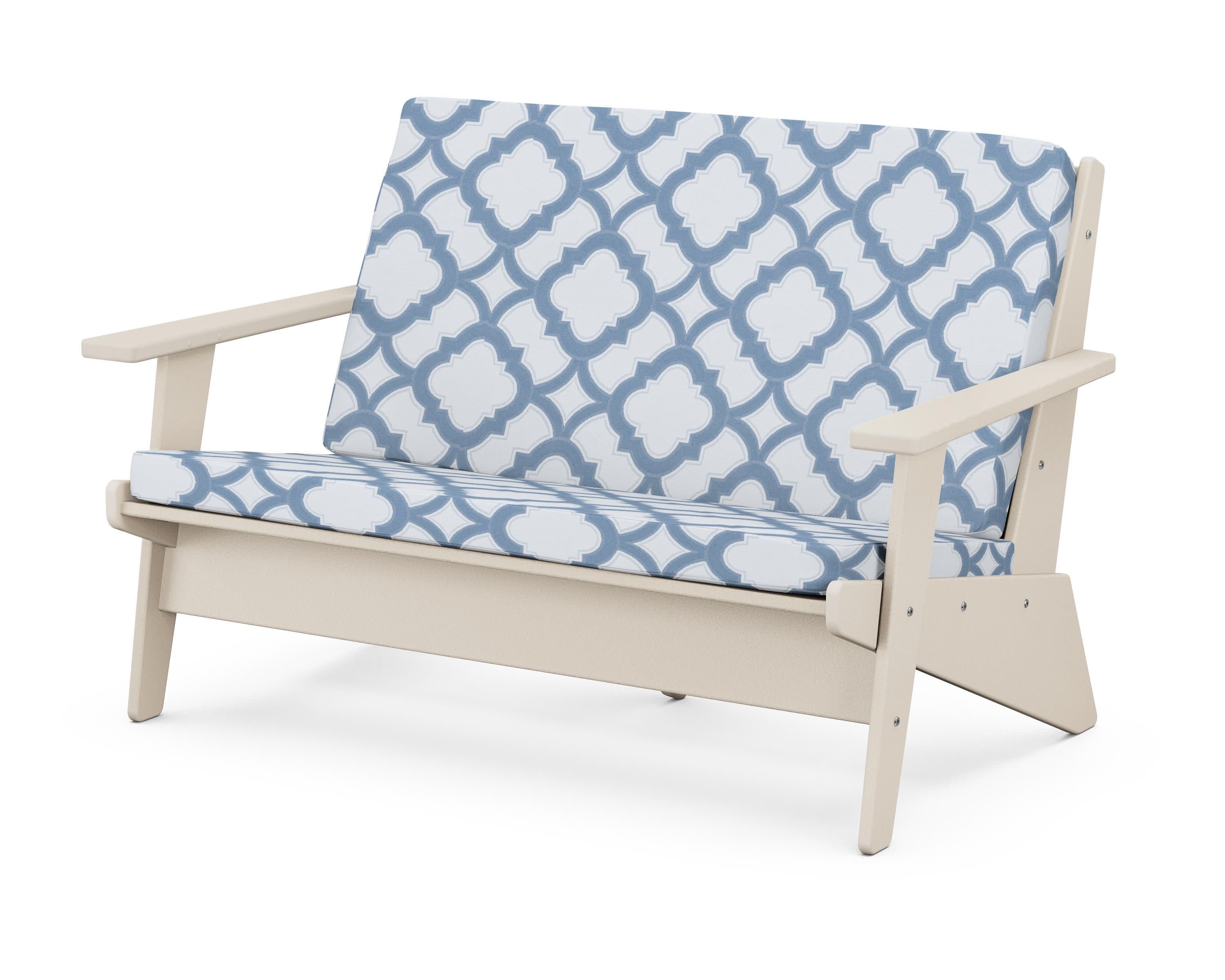 Riviera Modern Lounge Loveseat in Sand / Trellis Sky Blue