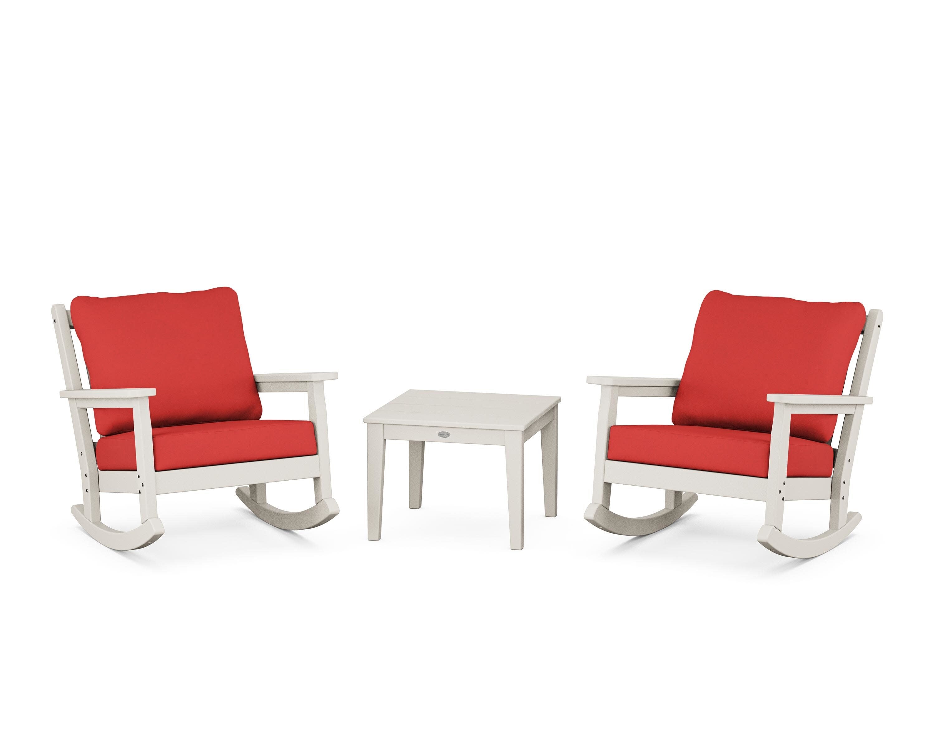 Chippendale 3-Piece Deep Seating Rocker Set in Sand / Crimson Linen