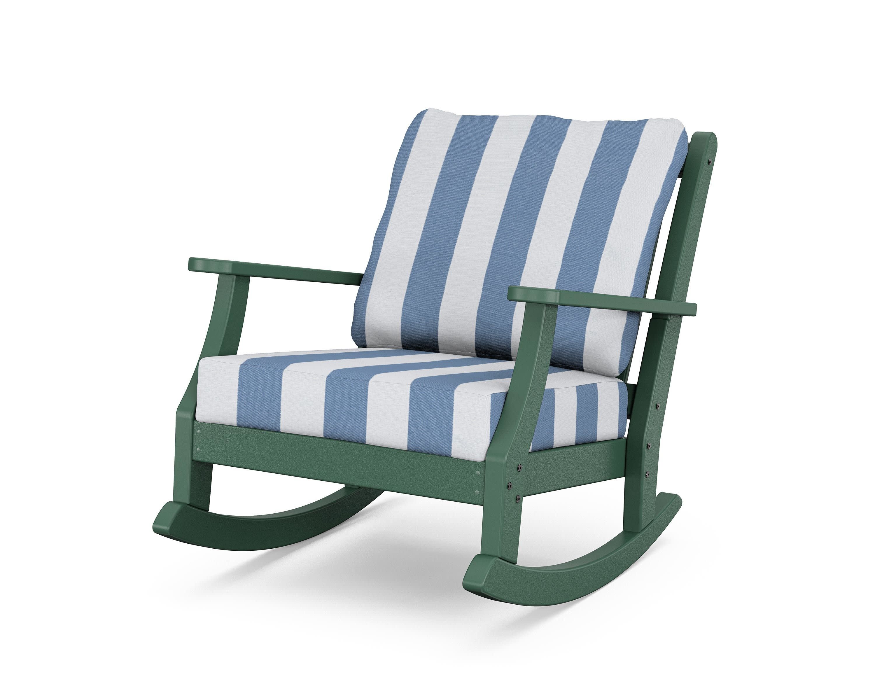 Wovendale Deep Seating Rocking Chair in Green / Cabana Stripe Sky Blue