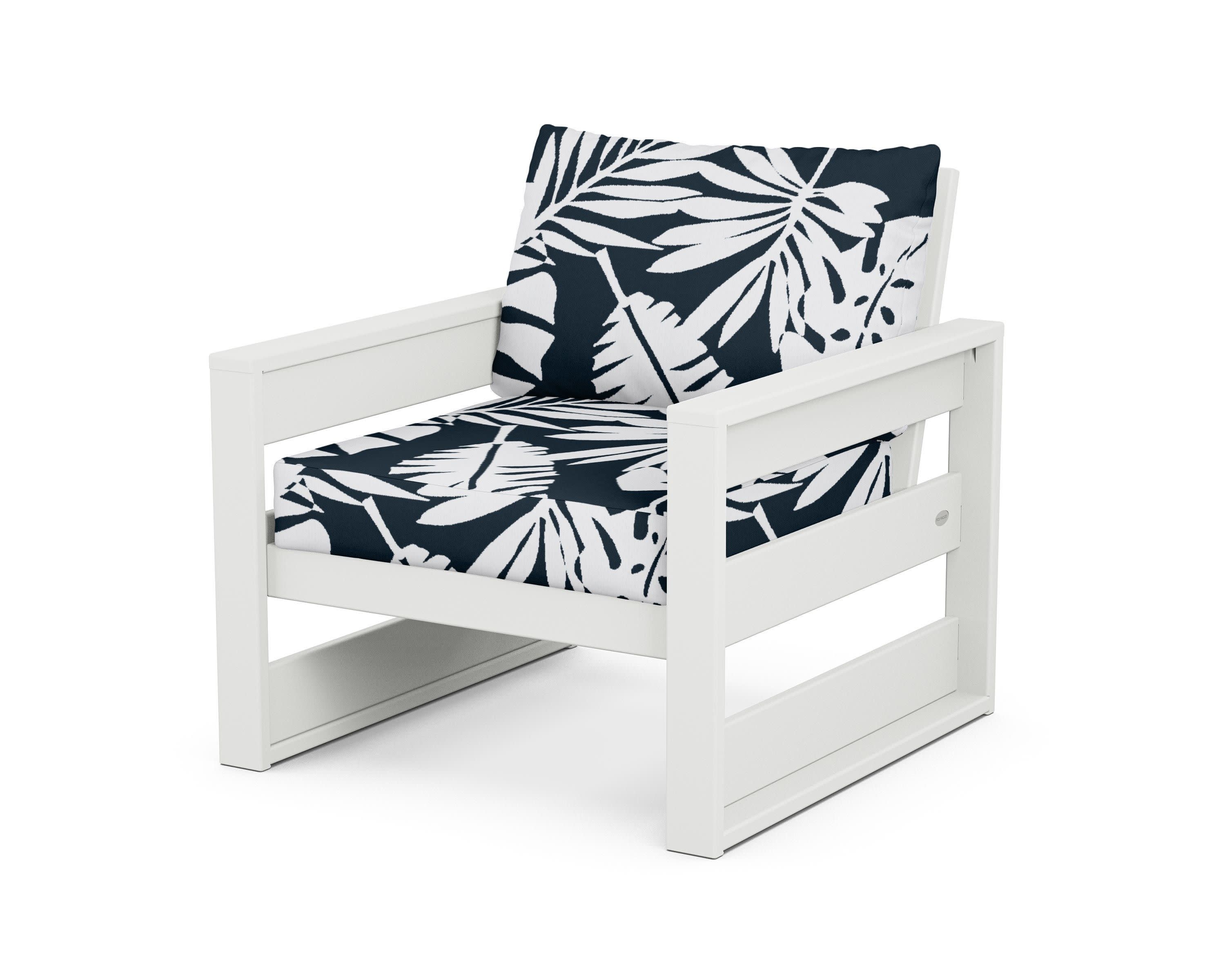 Westport Club Chair in White / Leaf Marine Indigo