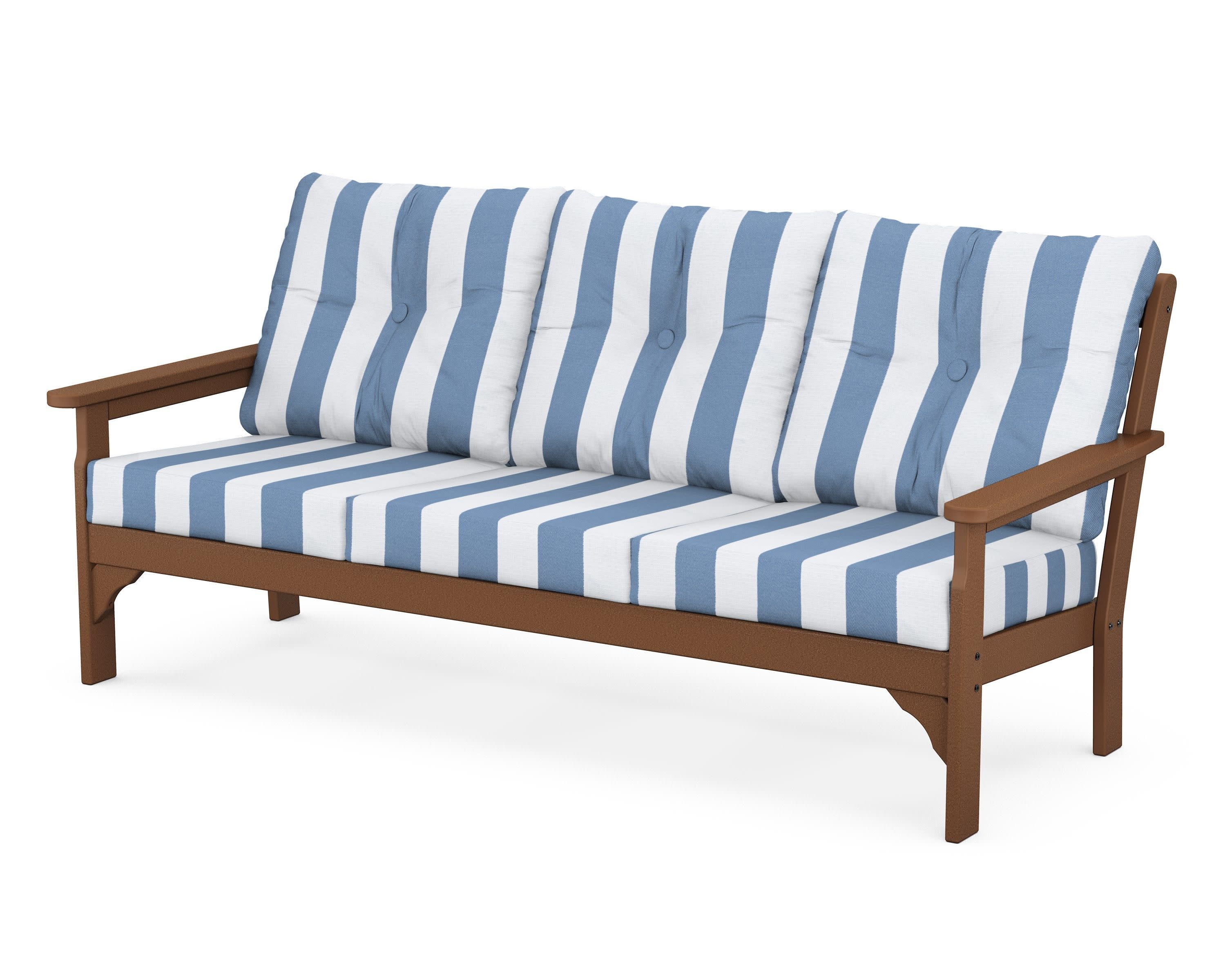 Vineyard Deep Seating Sofa in Teak / Cabana Stripe Sky Blue