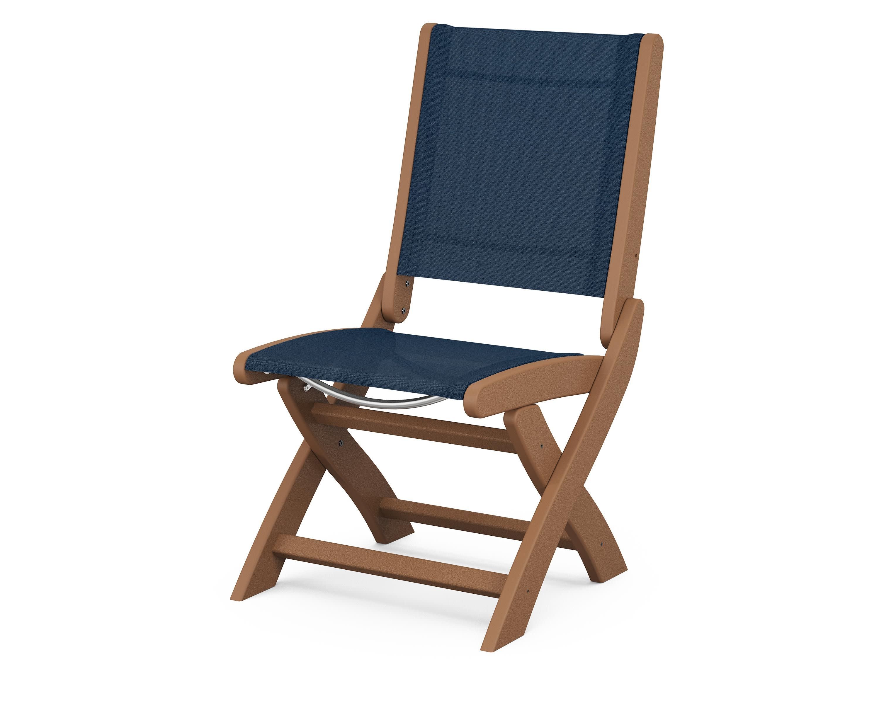 Coastal Folding Side Chair in Teak / Navy Blue Sling