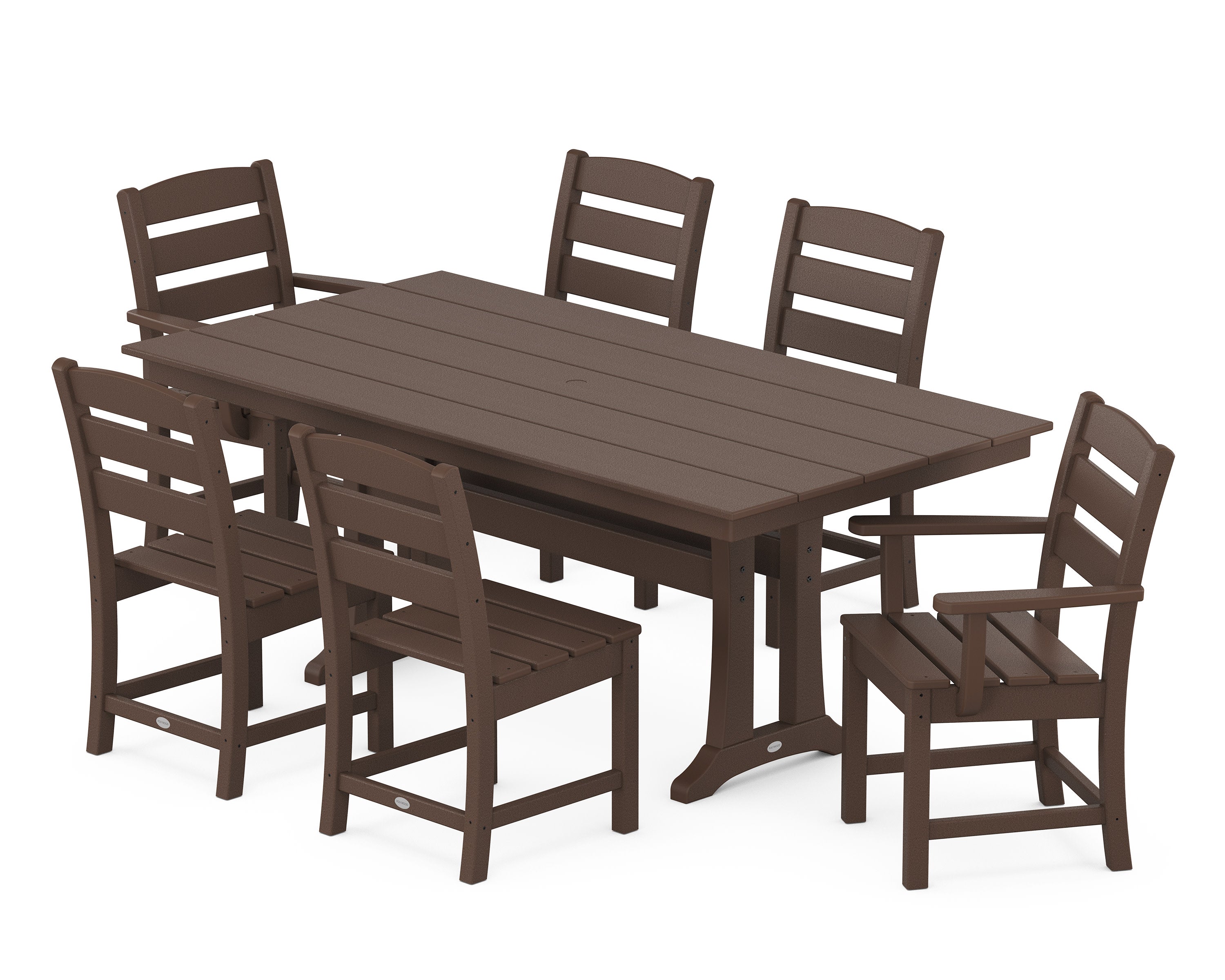 Lakeside 7-Piece Farmhouse Dining Set with Trestle Legs in Mahogany