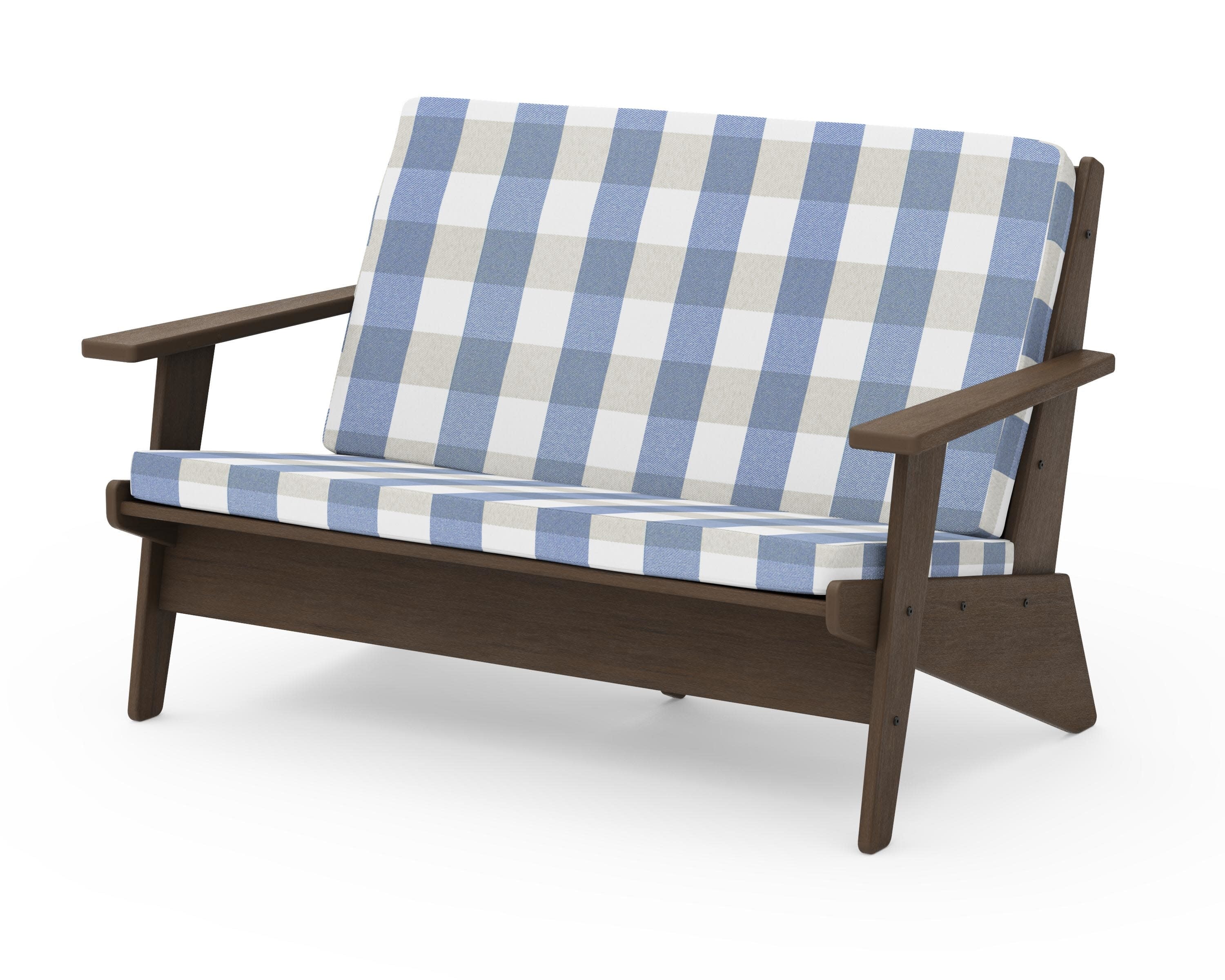 Riviera Modern Lounge Loveseat in Kona / Buffalo Plaid Sky Blue