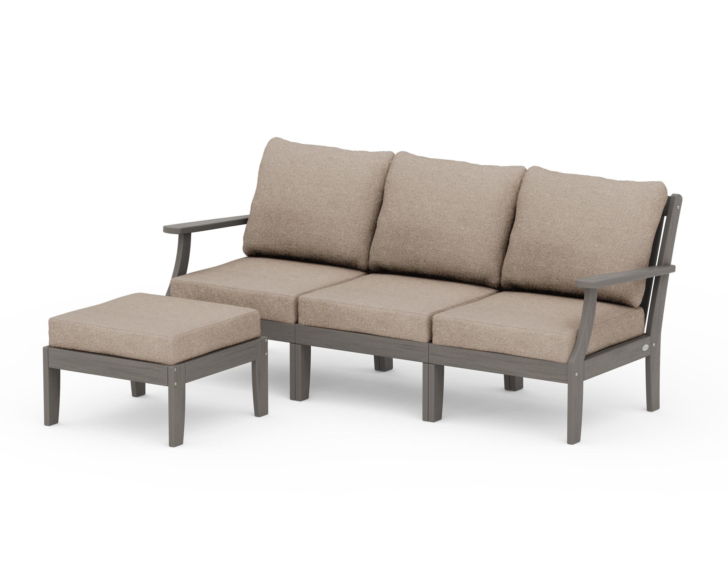 Braxton Modular 4-Piece Deep Seating Set with Ottoman in Driftwood / Spiced Burlap
