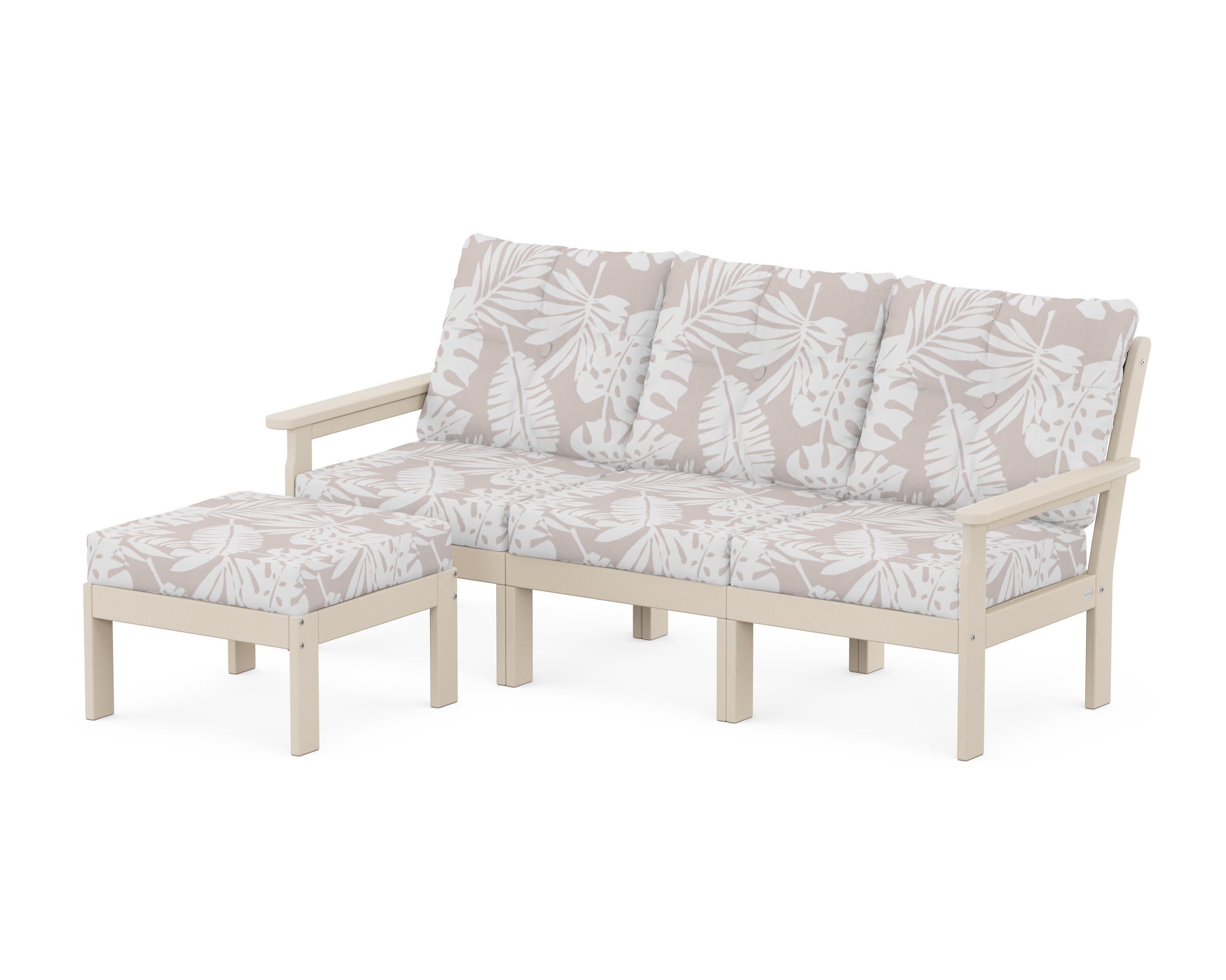 Vineyard 4-Piece Sectional with Ottoman in Sand / Leaf Dune Burlap