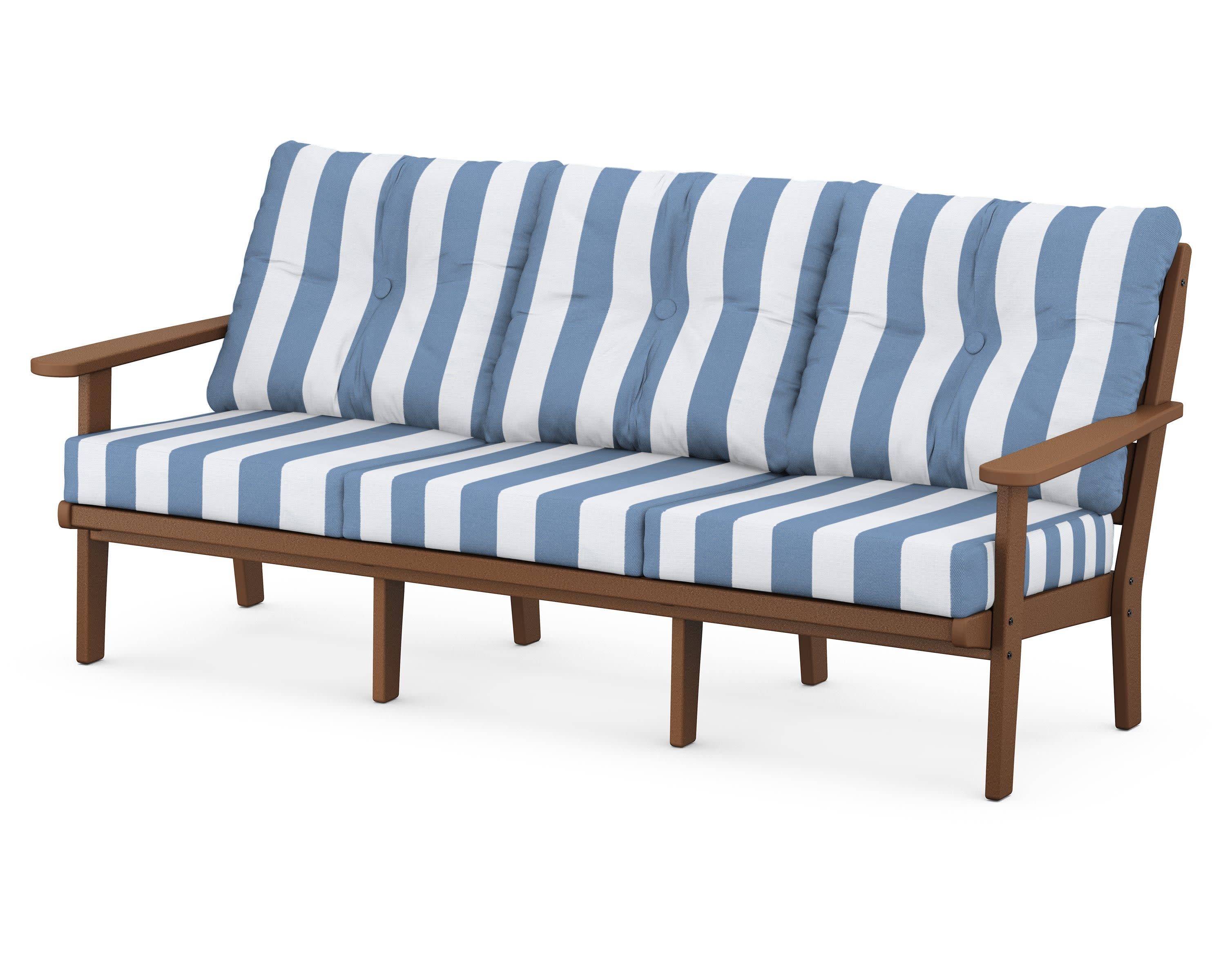 Lakeside Deep Seating Sofa in Teak / Cabana Stripe Sky Blue