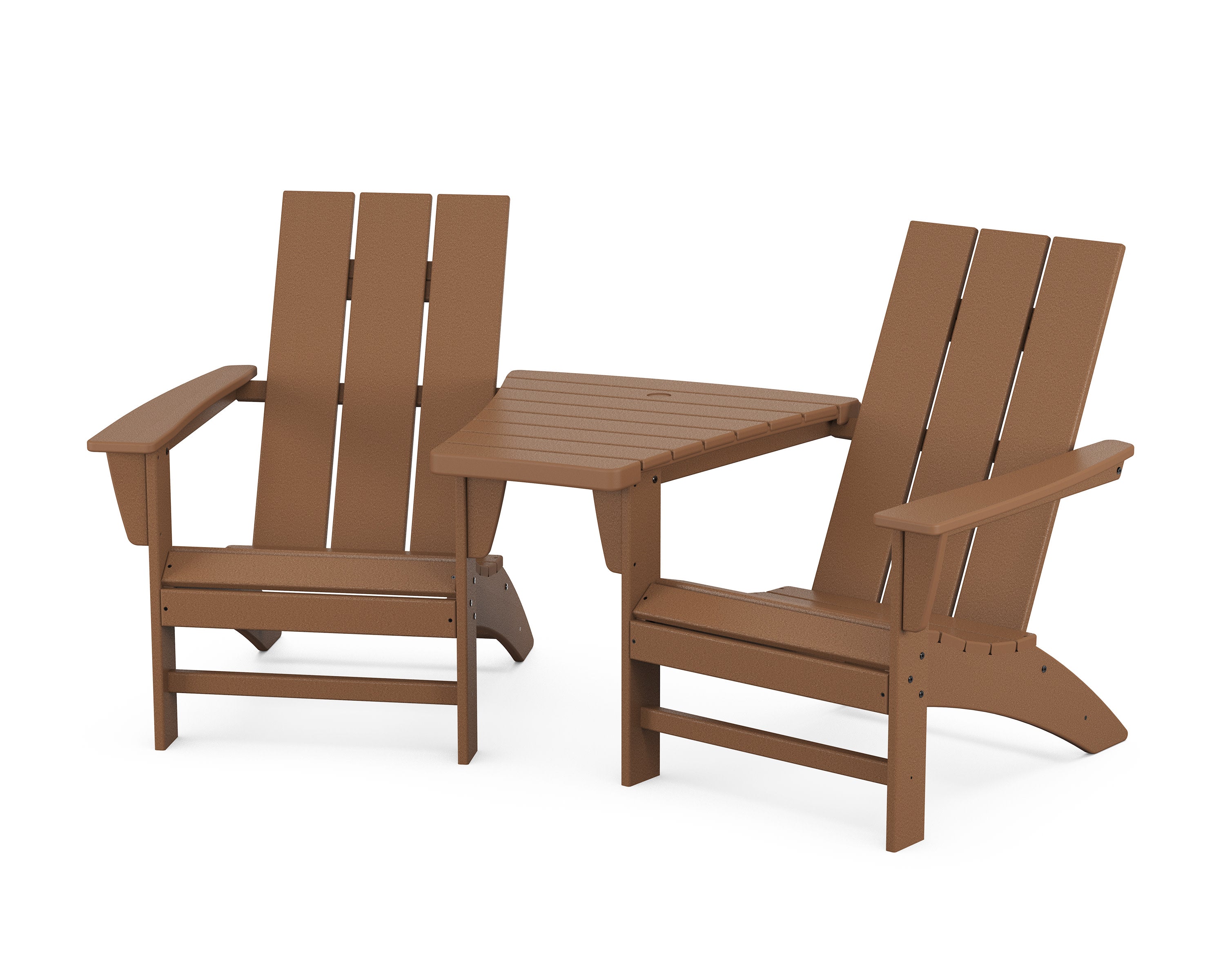 Modern 3-Piece Adirondack Set with Angled Connecting Table in Teak