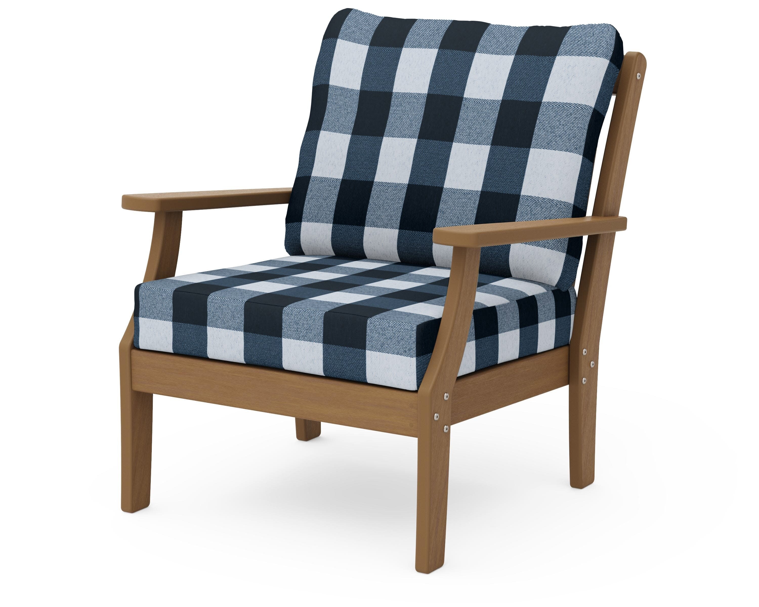 Braxton Deep Seating Chair in Natural / Buffalo Plaid Marine Indigo