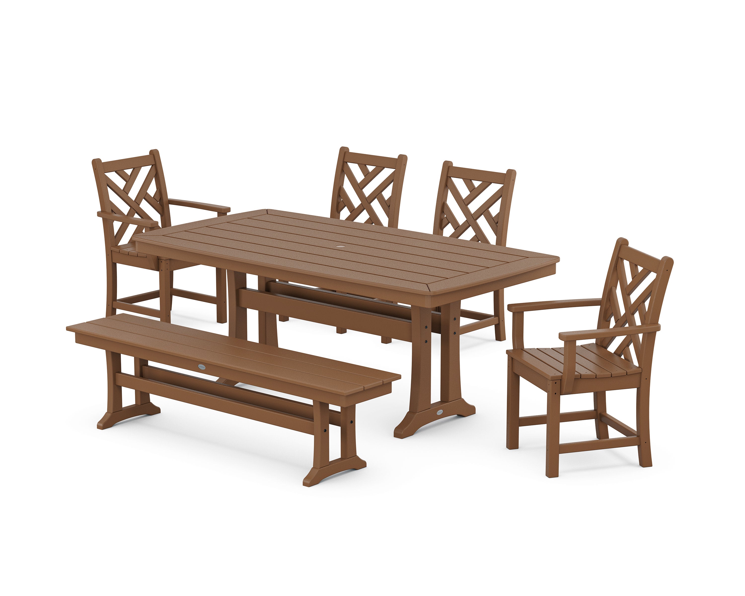 Chippendale 6-Piece Dining Set with Trestle Legs in Teak