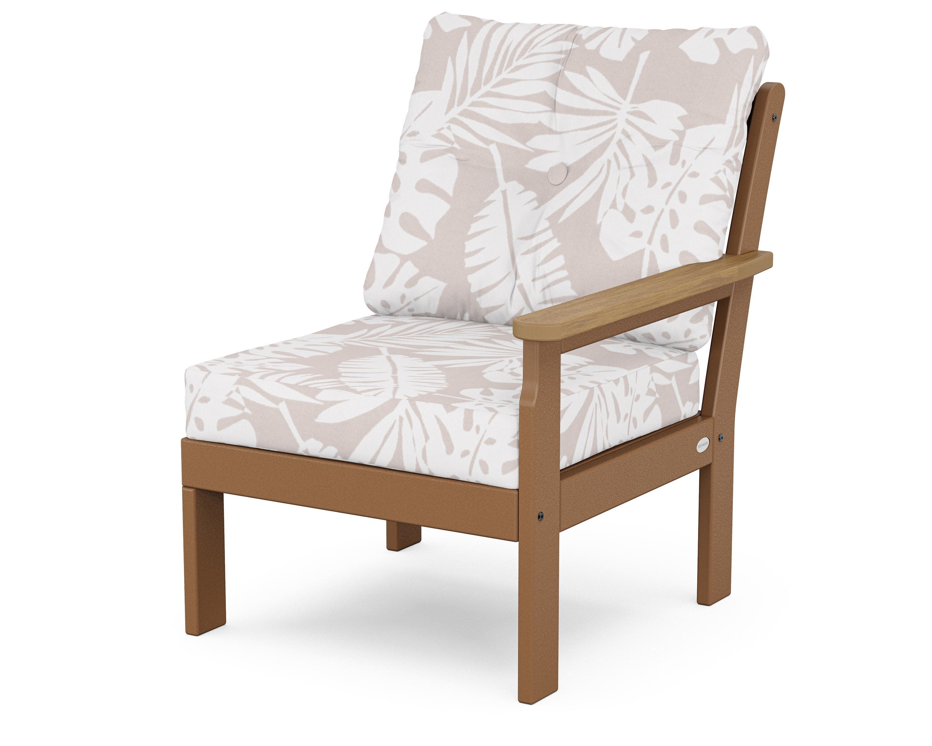 Vineyard Modular Right Arm Chair in Teak / Natural / Leaf Dune Burlap