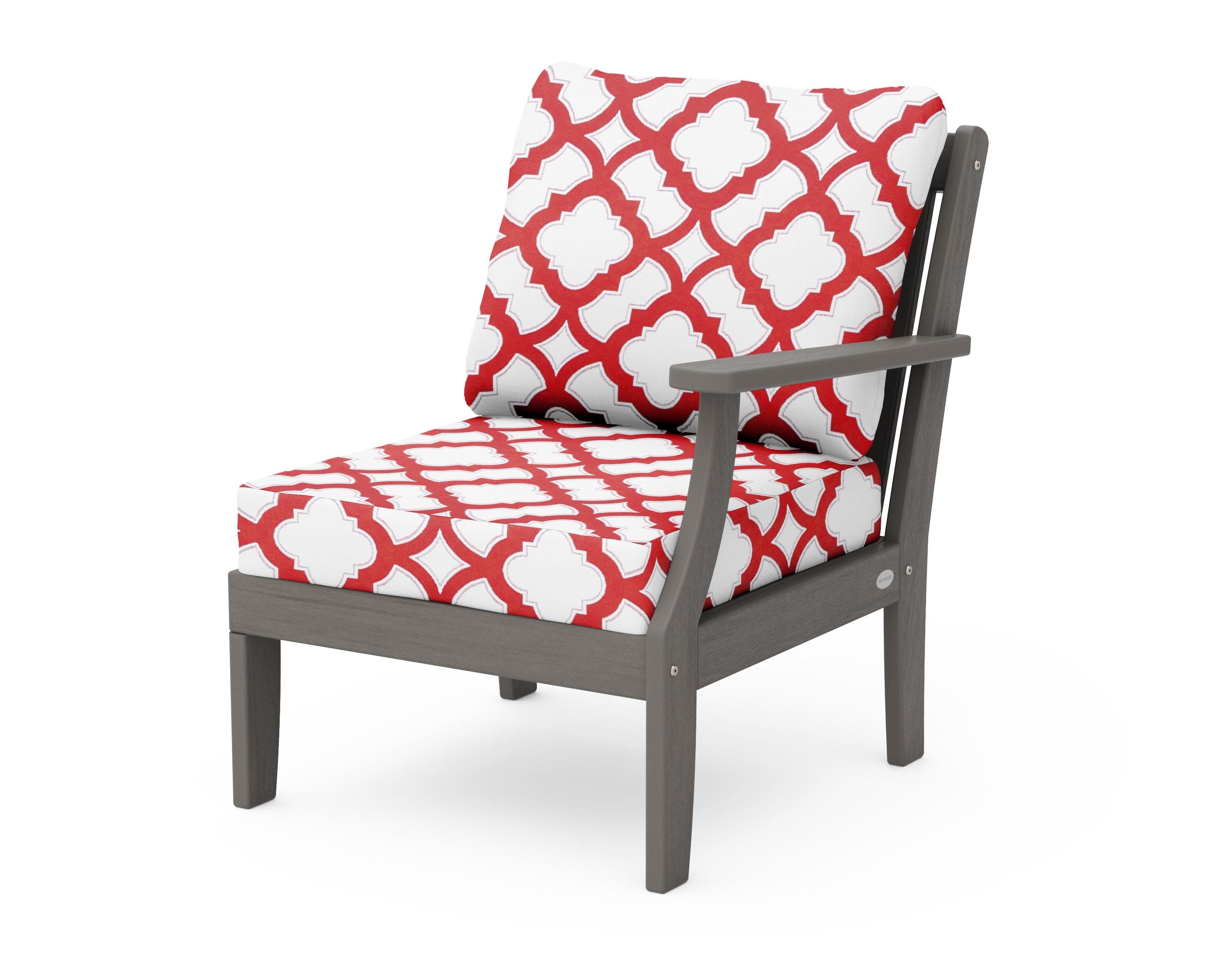 Braxton Modular Right Arm Chair in Driftwood / Trellis Crimson