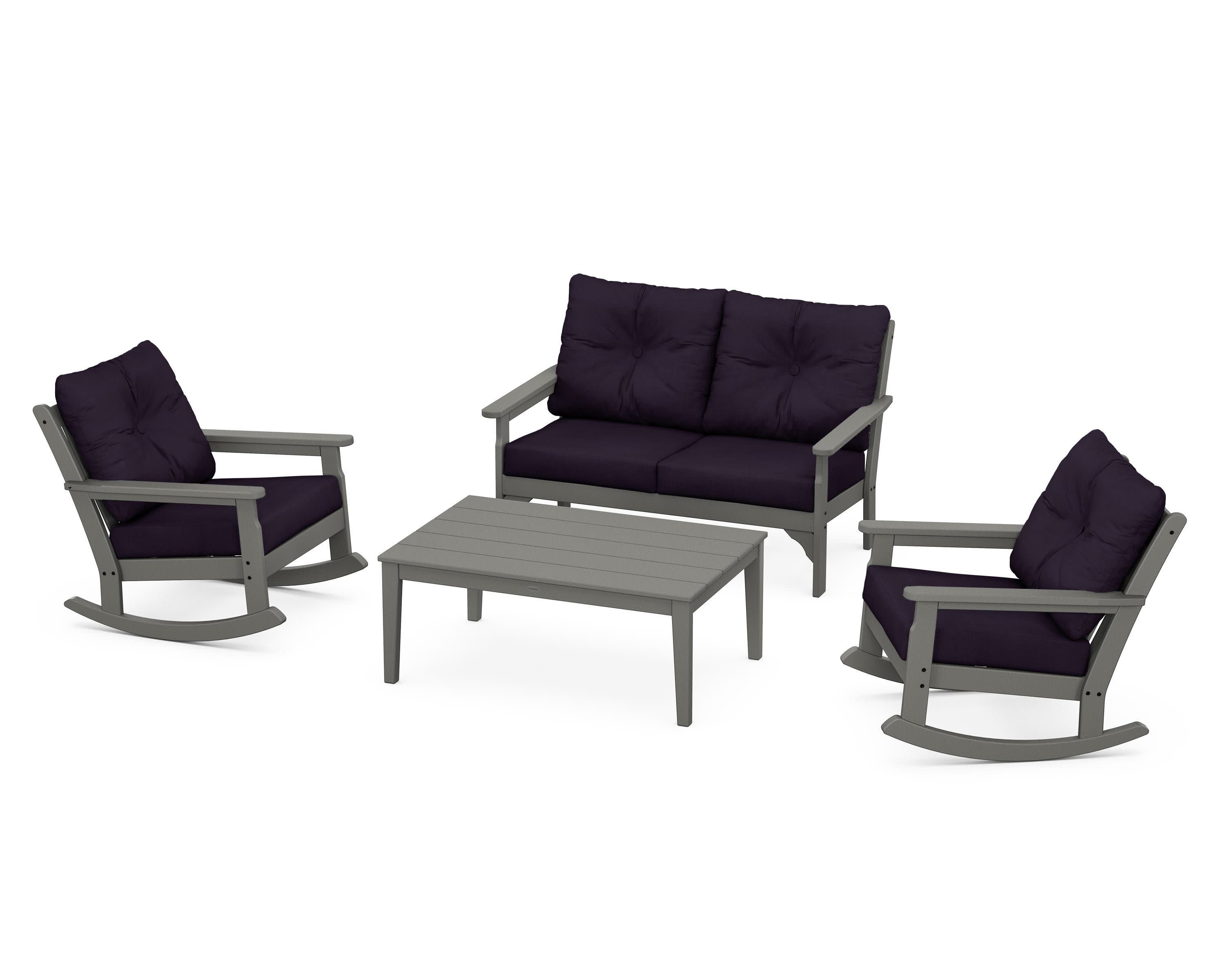 Vineyard 4-Piece Deep Seating Rocking Chair Set in Slate Grey / Navy Linen