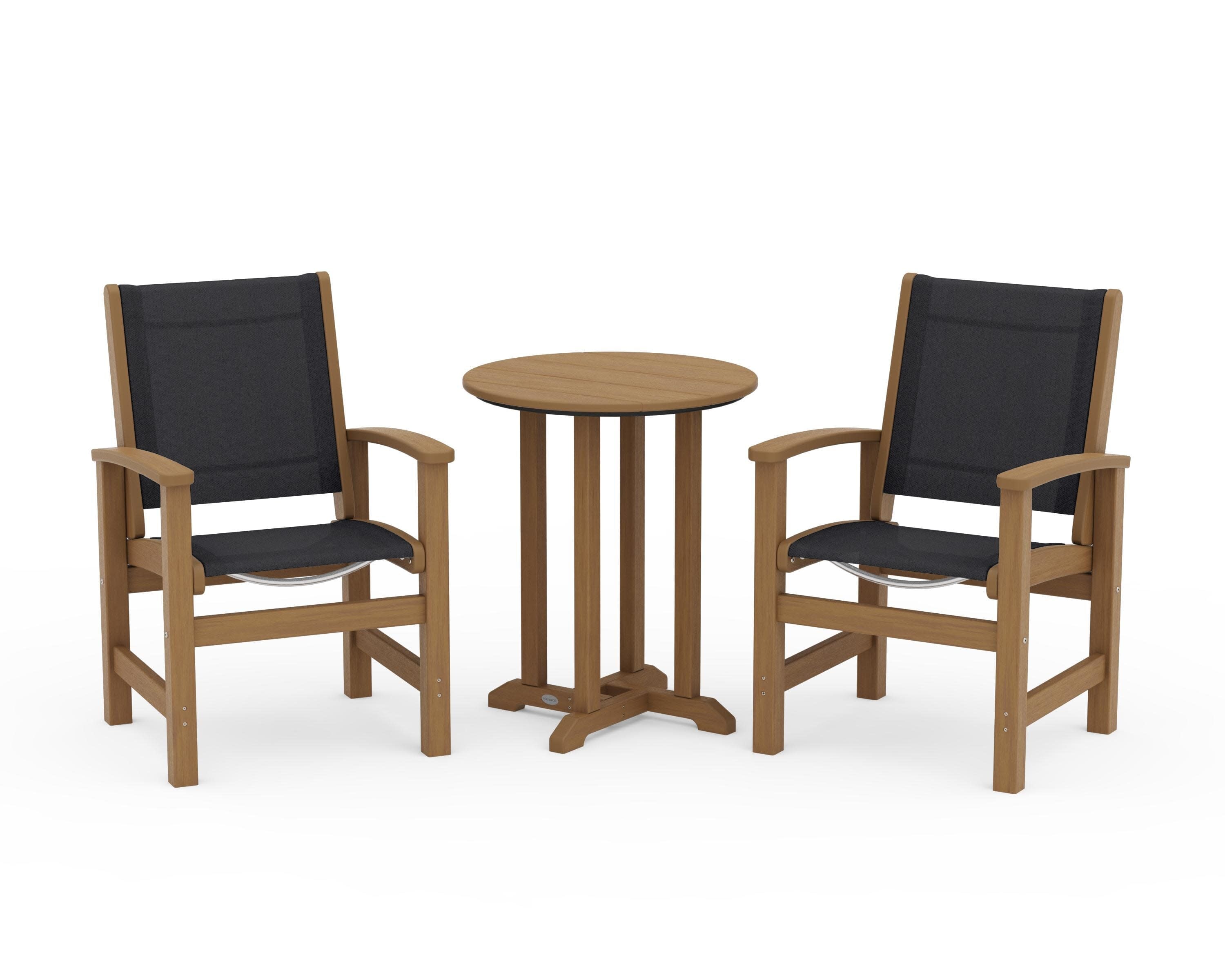 Coastal 3-Piece Round Bistro Dining Set in Natural / Black Sling
