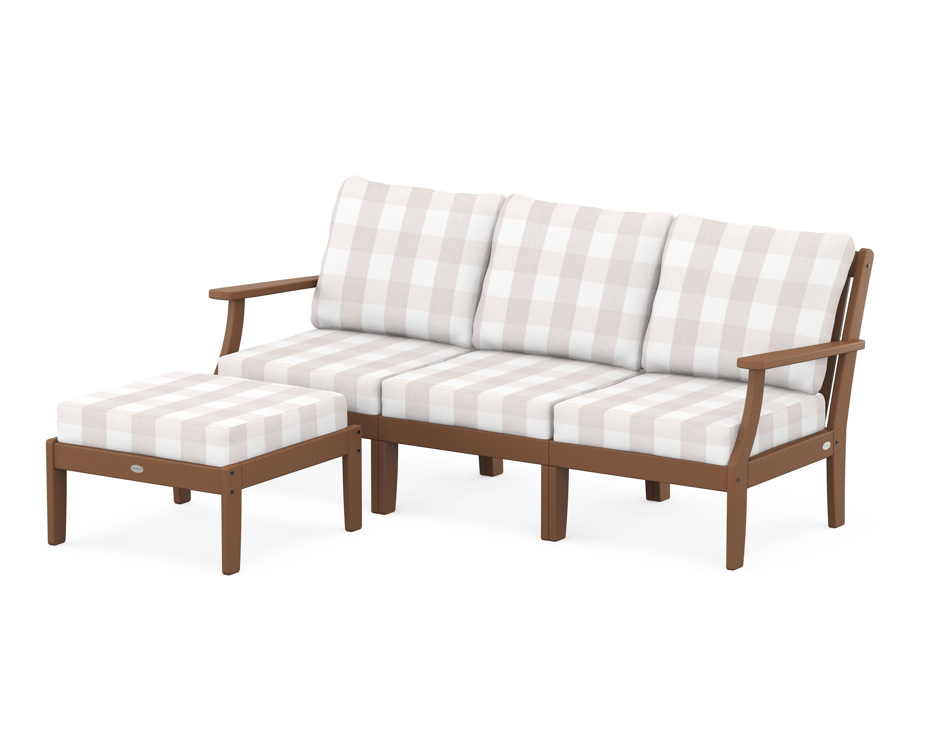 Braxton Modular 4-Piece Deep Seating Set with Ottoman in Teak / Buffalo Plaid Dune Burlap