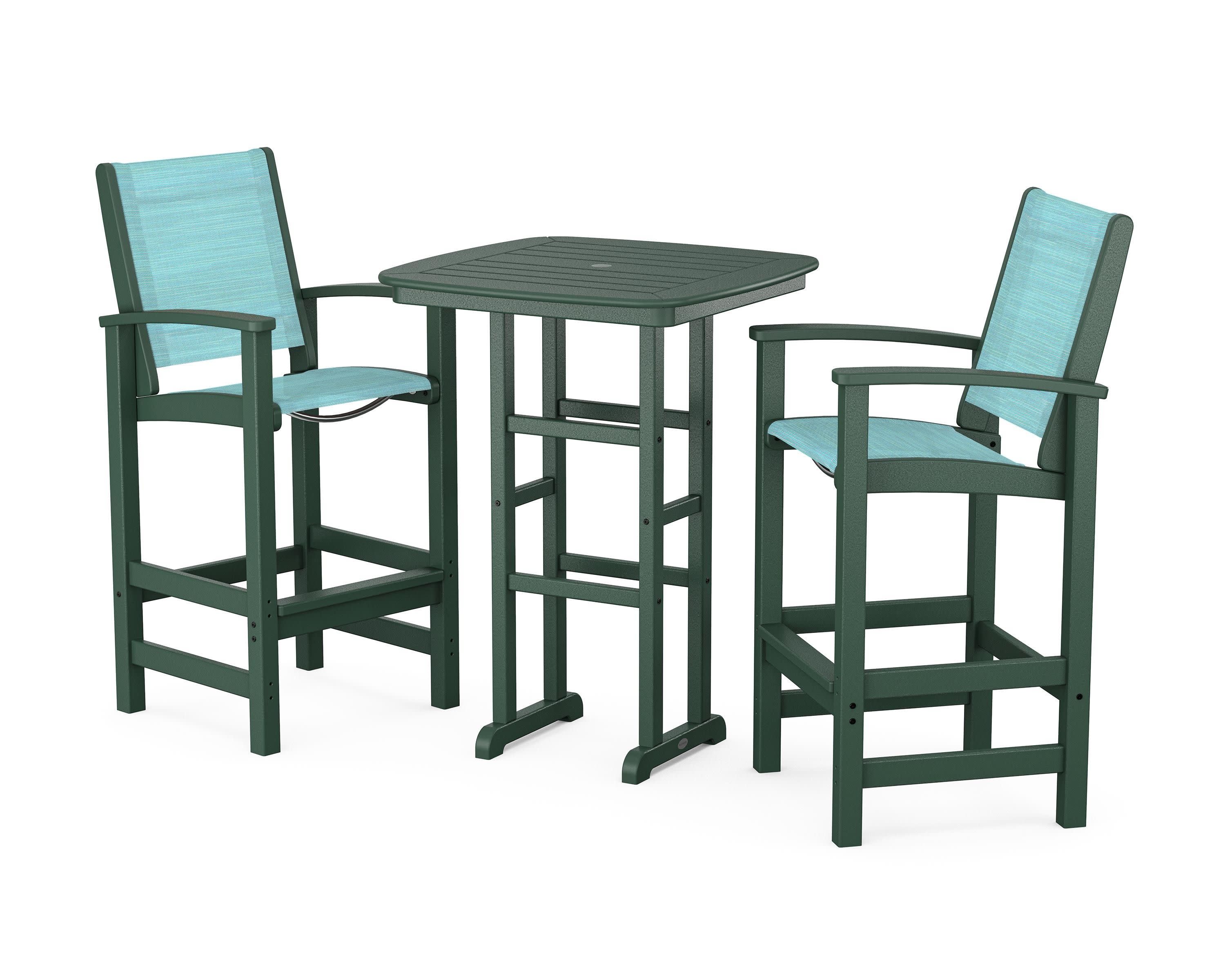Coastal 3-Piece Bar Set in Green / Dupioni Aquamarine Sling