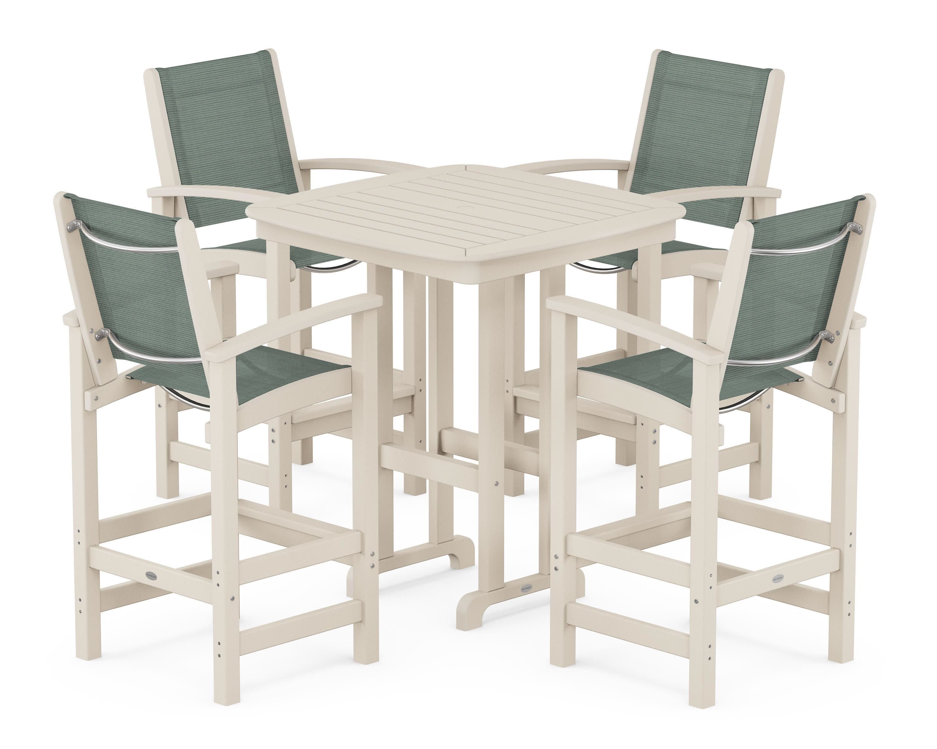 Coastal 5-Piece Bar Set in Sand / Dupioni Sea Mist Sling