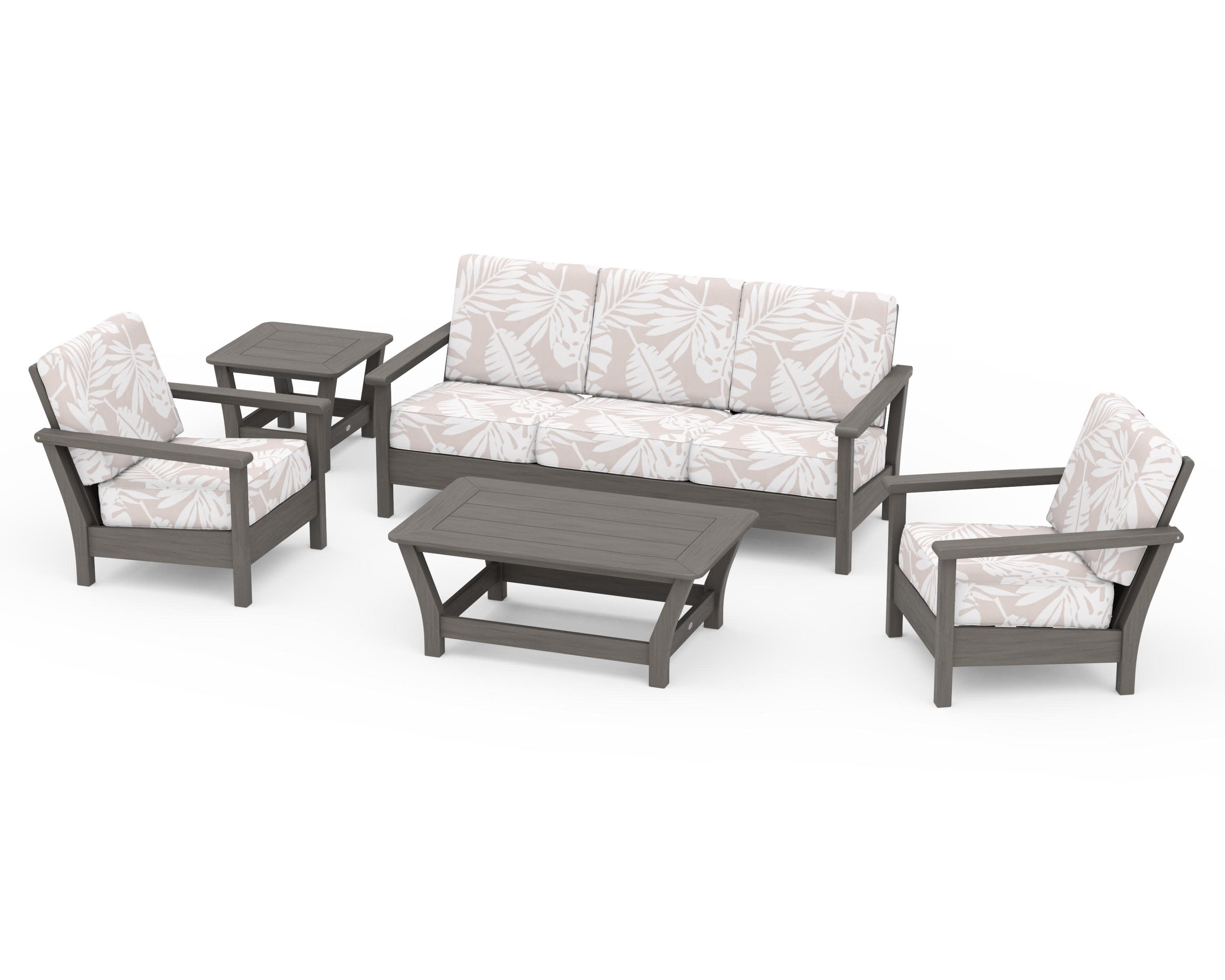 Harbour 5-Piece Deep Seating Set in Driftwood / Leaf Dune Burlap