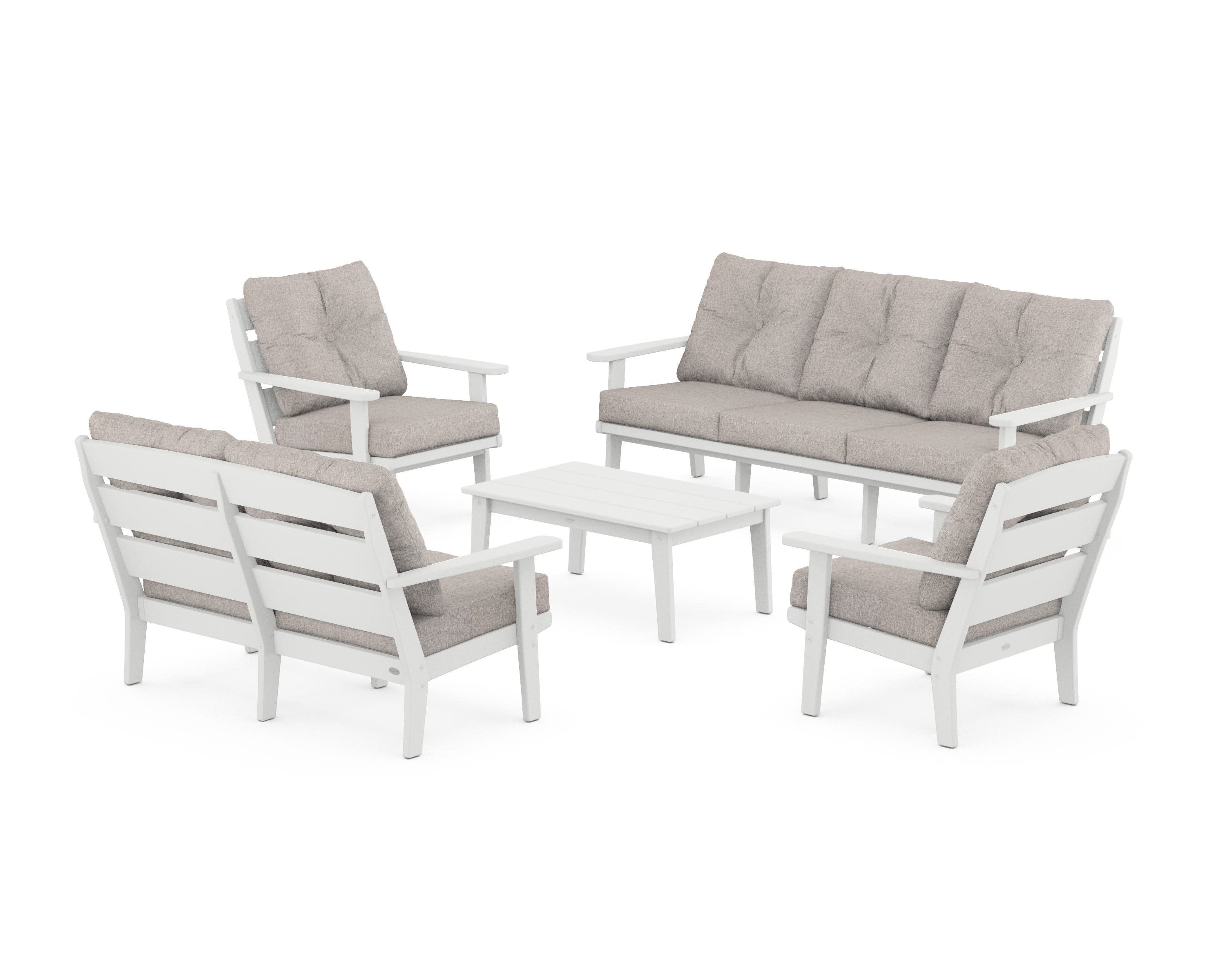 Lakeside 5-Piece Lounge Sofa Set in White / Weathered Tweed