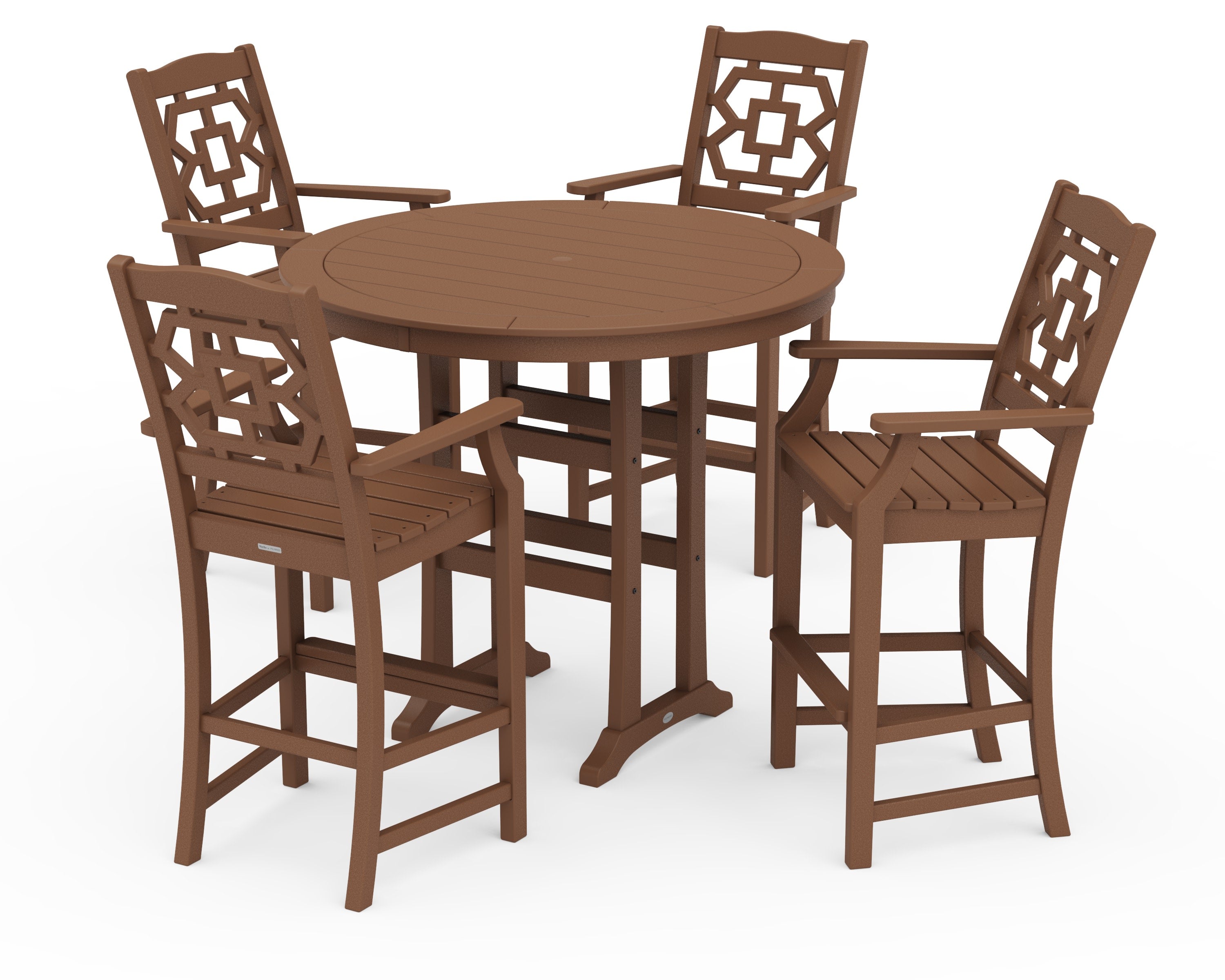 Chinoiserie 5-Piece Round Bar Set in Teak