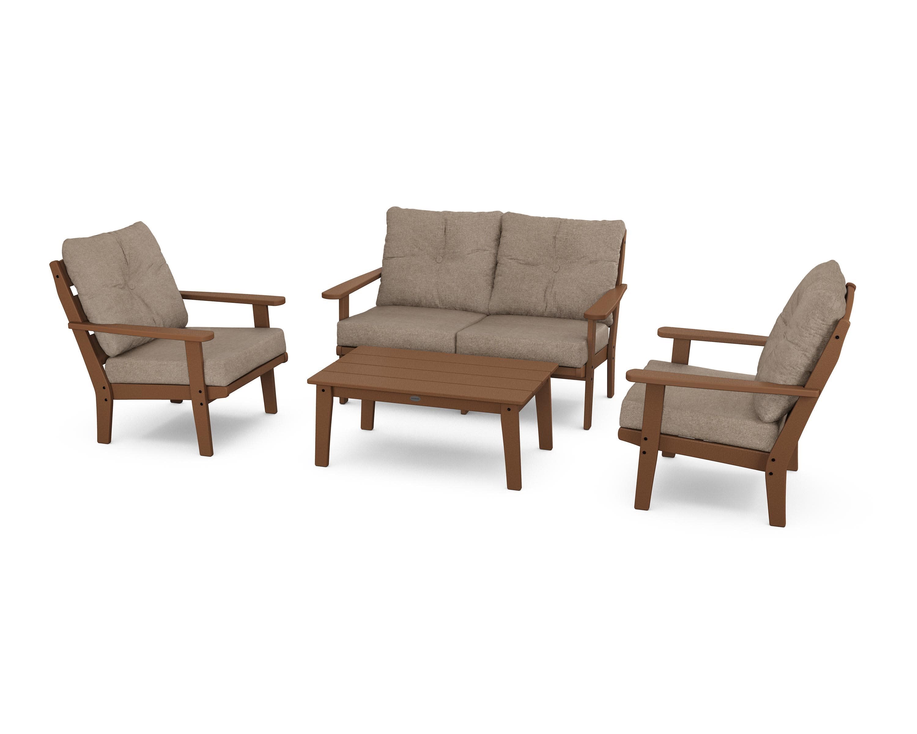 Lakeside 4-Piece Deep Seating Set in Teak / Spiced Burlap