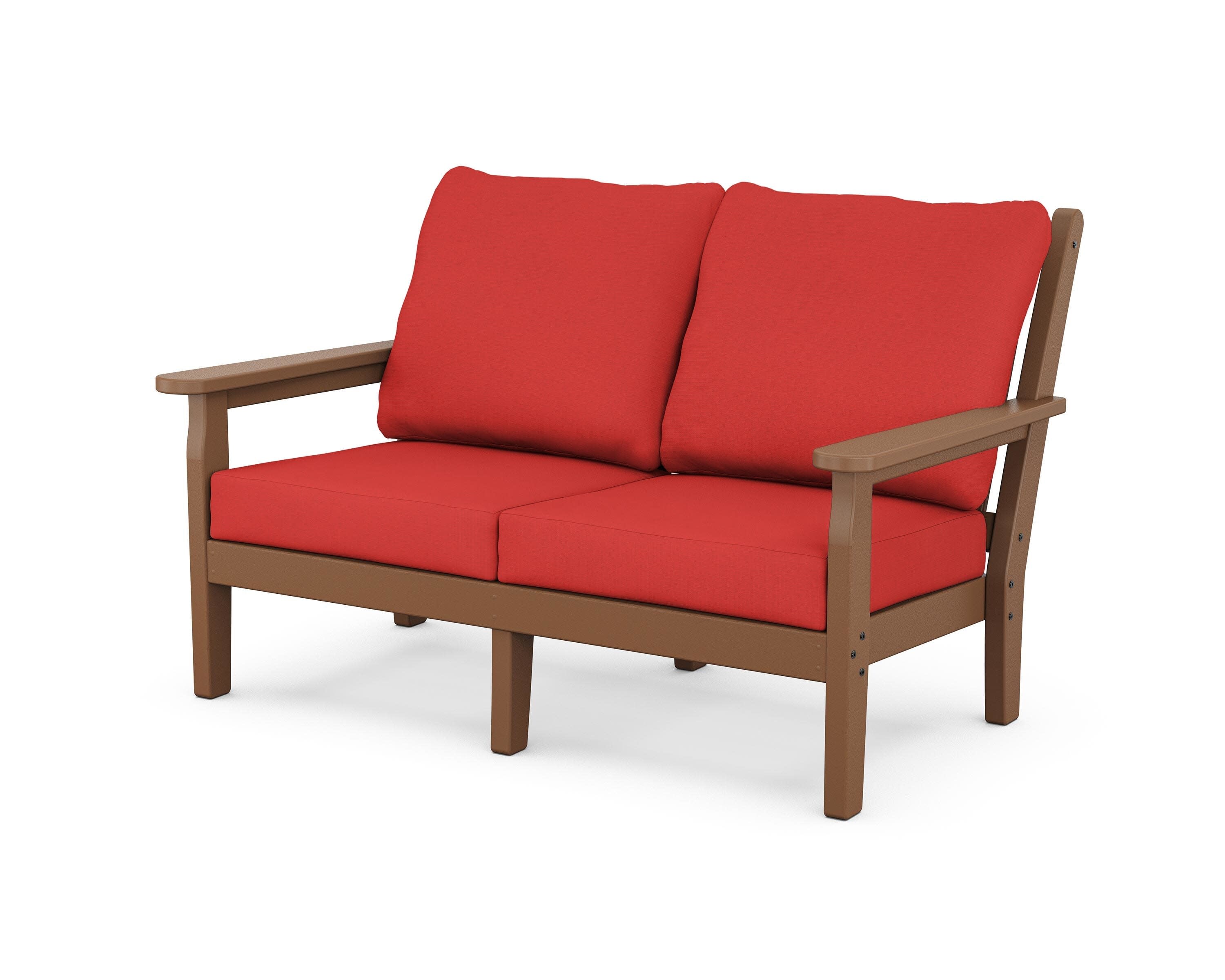 Chippendale Deep Seating Loveseat in Teak / Crimson Linen