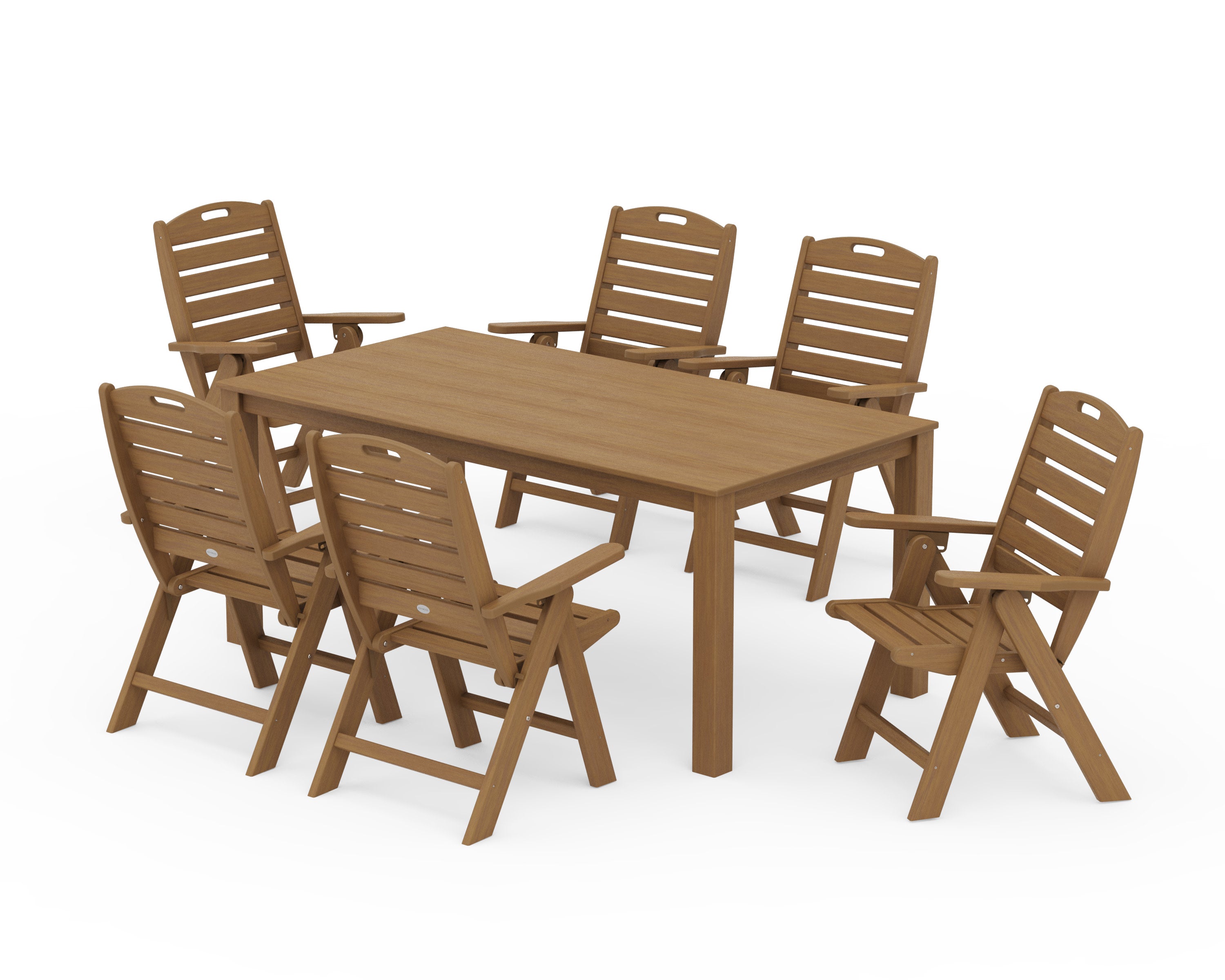 Nautical Folding Highback Chair 7-Piece Parsons Dining Set in Natural