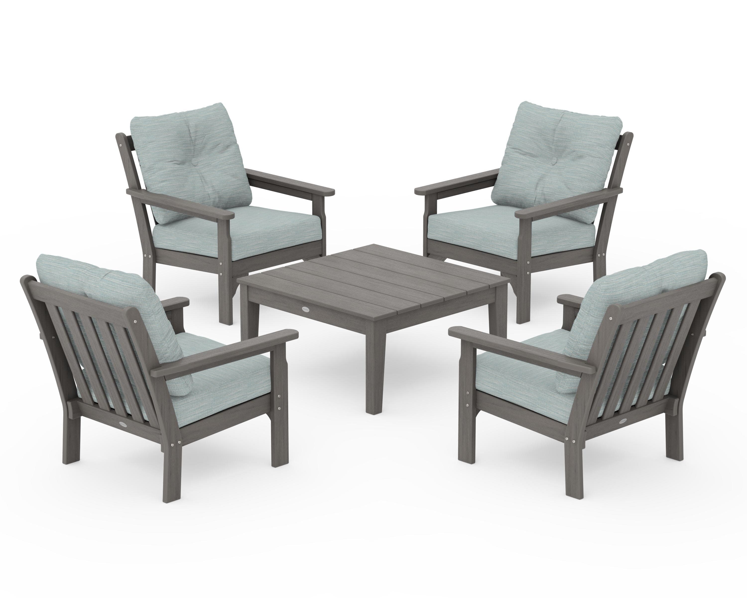 Vineyard 5-Piece Deep Seating Conversation Set in Driftwood / Soothe Mist