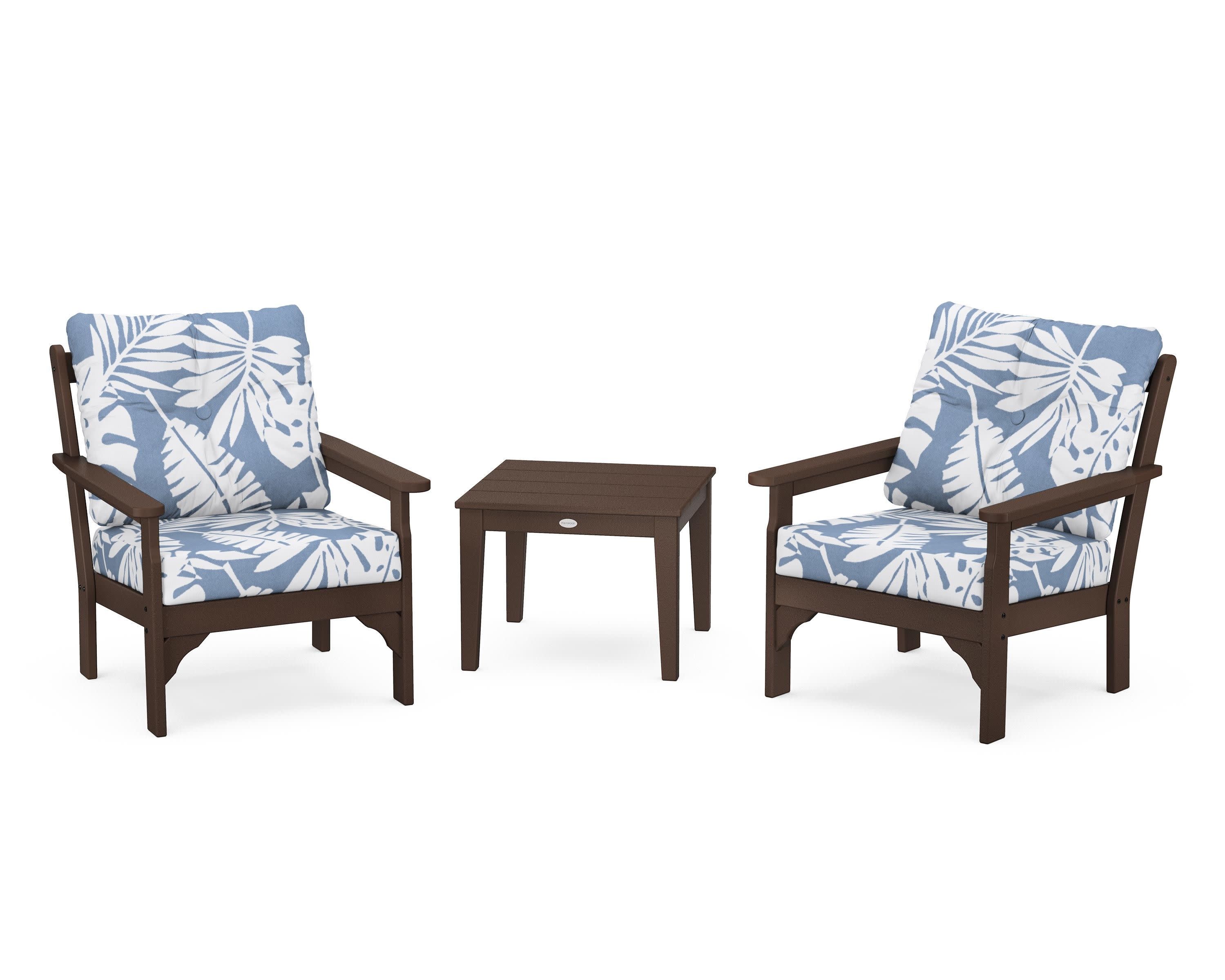 Vineyard 3-Piece Deep Seating Set in Mahogany / Leaf Sky Blue