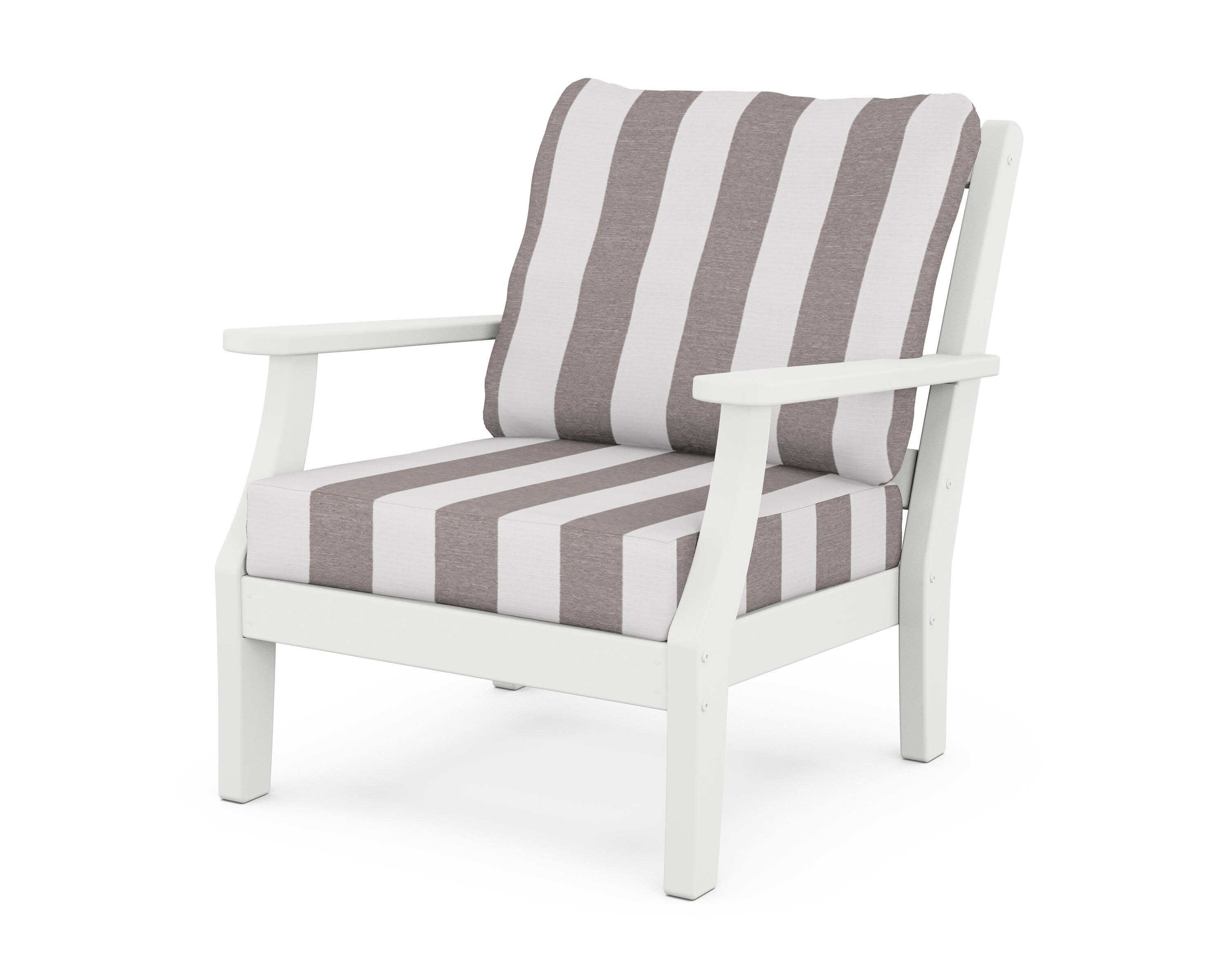 Chinoiserie Deep Seating Chair in White / Cabana Stripe Grey Mist