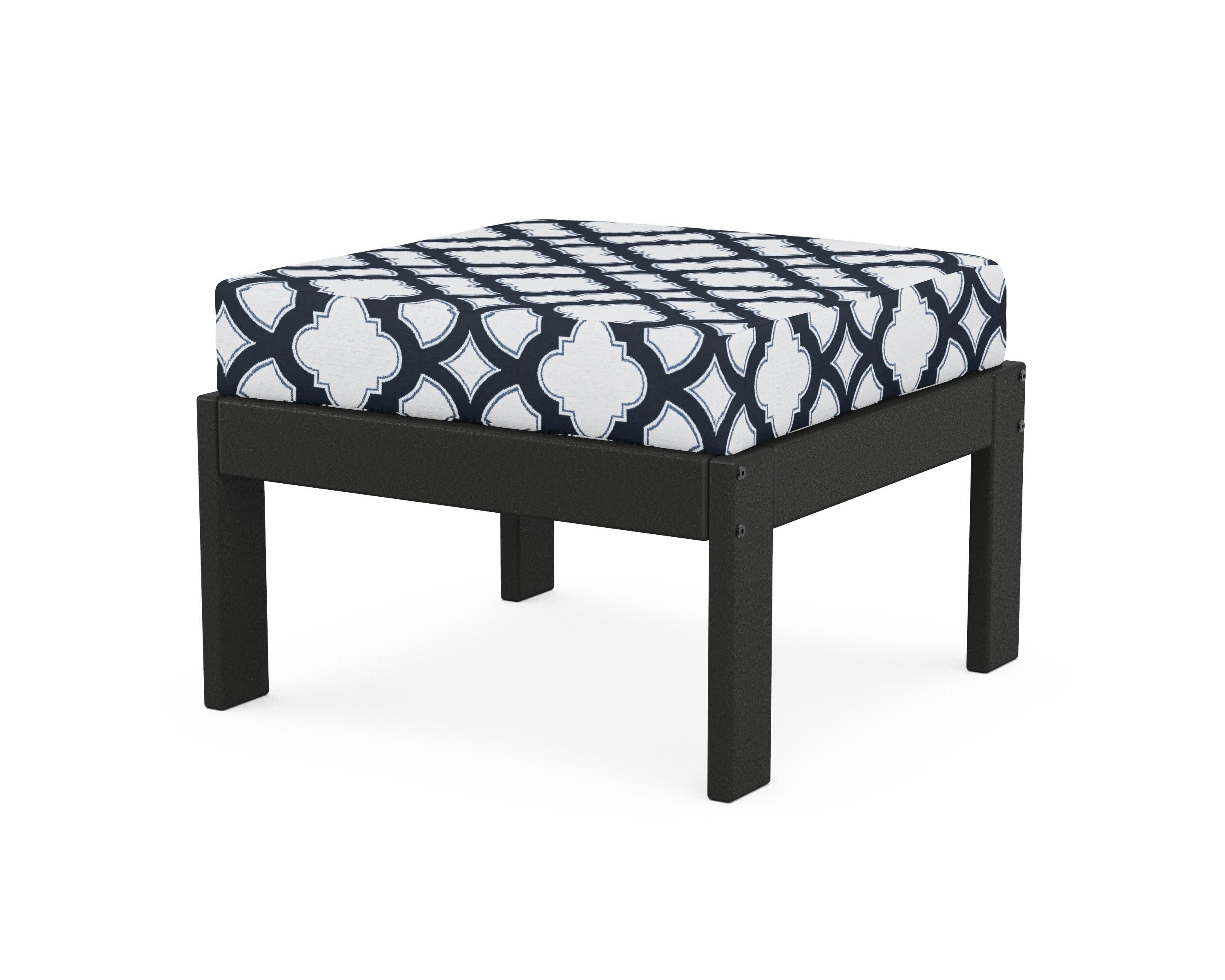 Vineyard Modular Ottoman in Black / Trellis Marine Indigo